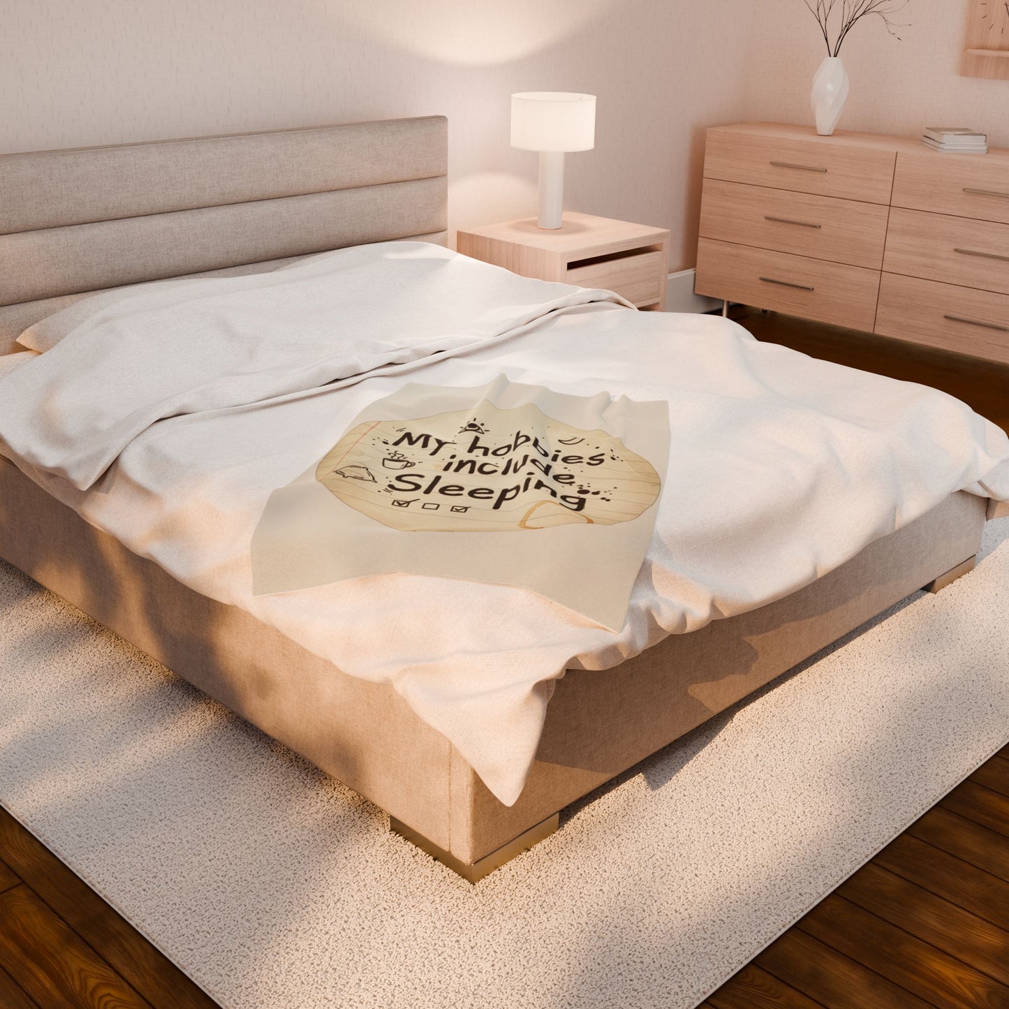 Plush Blanket — "My hobbies include Sleeping" Cozy Velveteen Throw for Sleepers & Gift