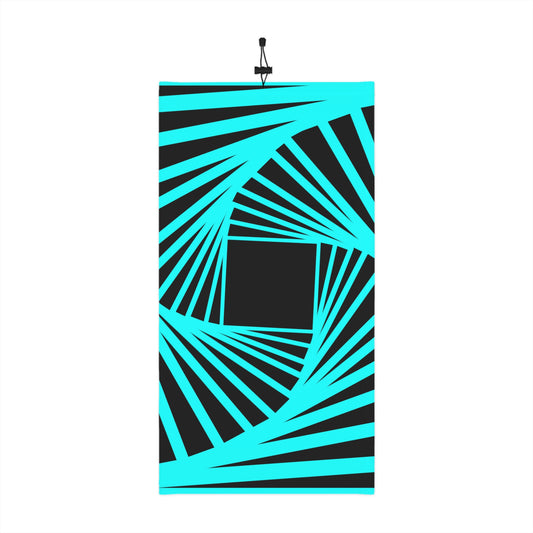 Geometric Spiral Winter Neck Gaiter — Turquoise Black Drawstring Cold-Weather Face Cover