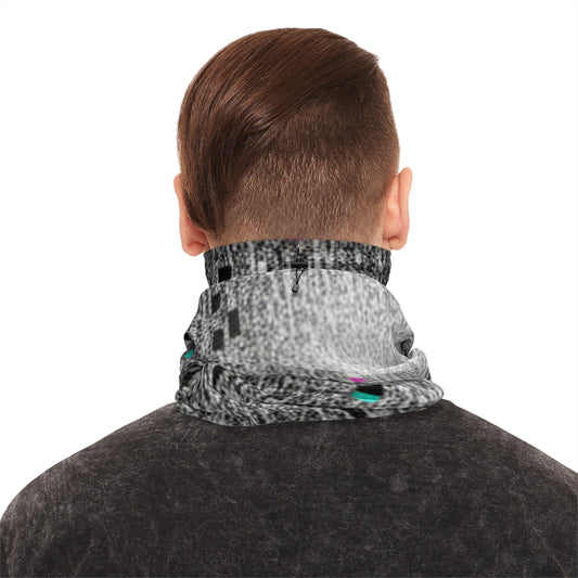 Glitch Snowfall Winter Neck Gaiter with Drawstring — Cyber Pixel Cold-Weather Face Mask