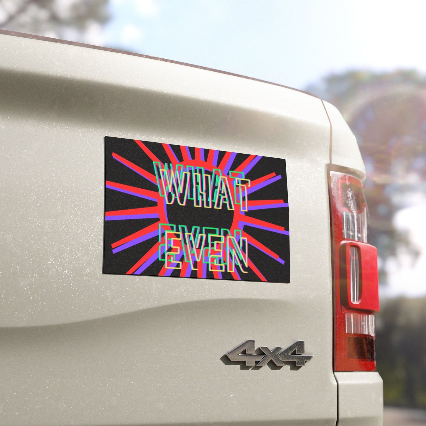 What Even Car Magnet — Retro Neon Text Magnetic Sign for Cars