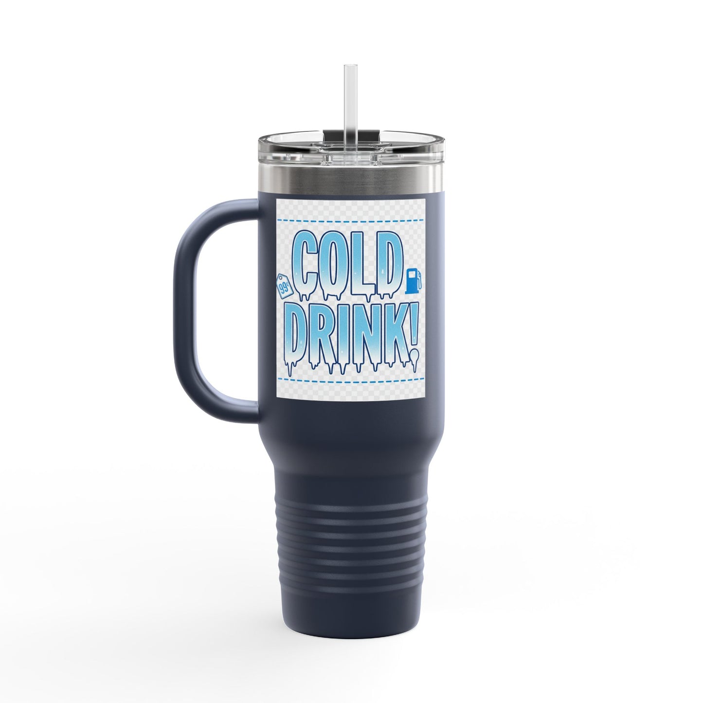 40oz Insulated Travel Mug – 'Cold Drink!' Retro Blue Graphic