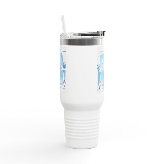 40oz Insulated Travel Mug – 'Cold Drink!' Retro Blue Graphic