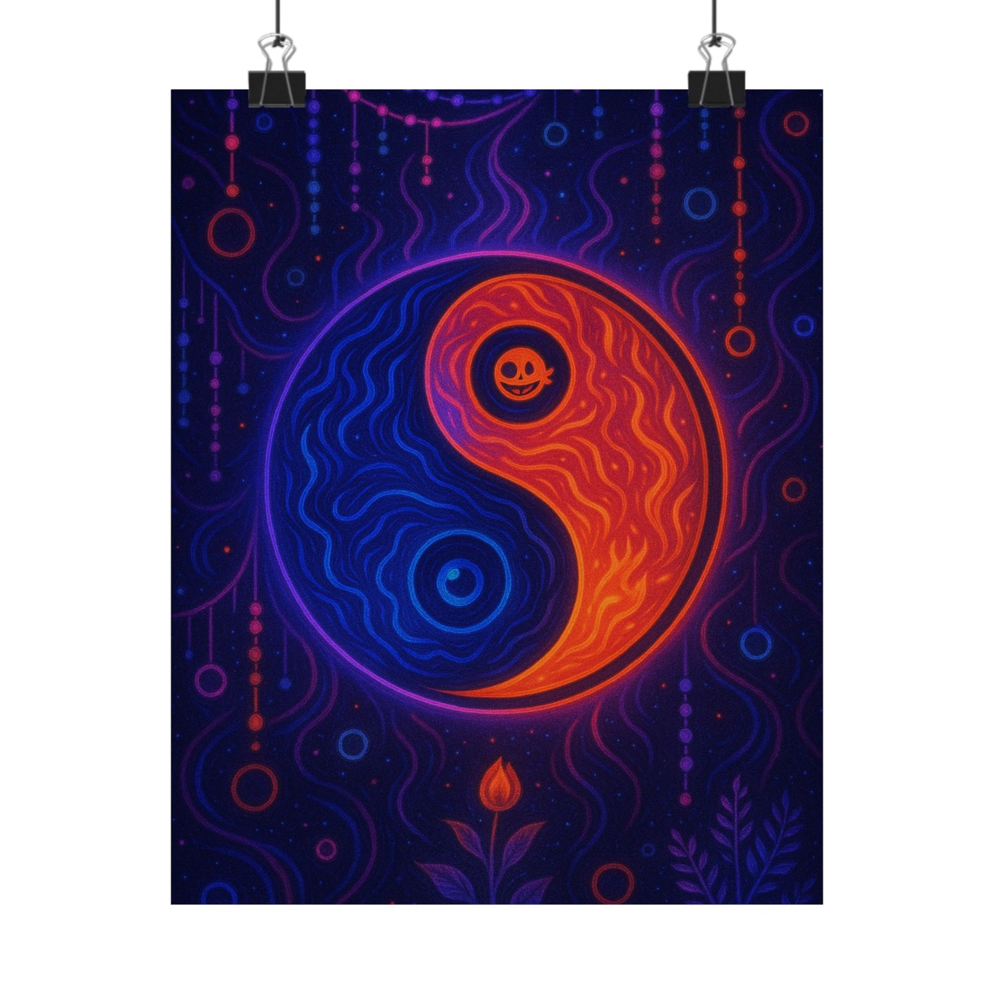 Yin Yang Neon Poster — Psychedelic Cosmic Matte Vertical Art