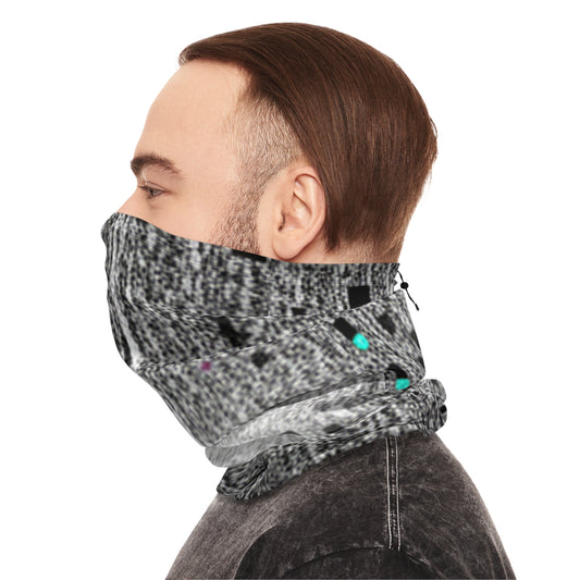 Glitch Snowfall Winter Neck Gaiter with Drawstring — Cyber Pixel Cold-Weather Face Mask