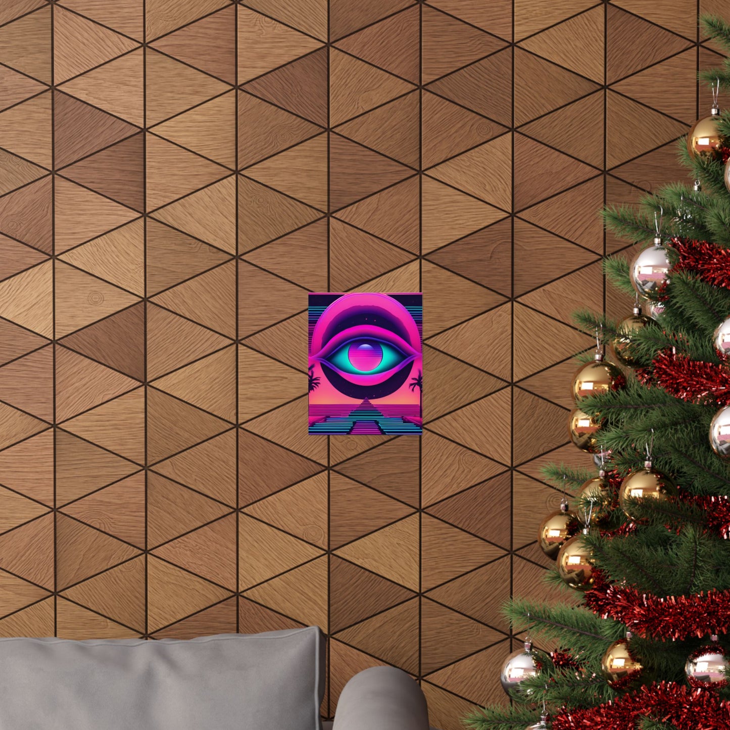 Retro Neon Eye Poster — Vaporwave Matte Vertical Art Print