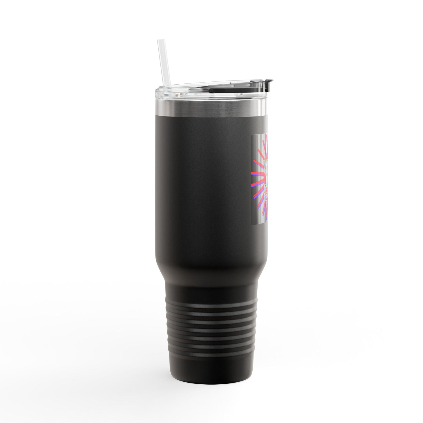 40oz Insulated Travel Mug — 'What A Vibe' Neon Sunburst Design