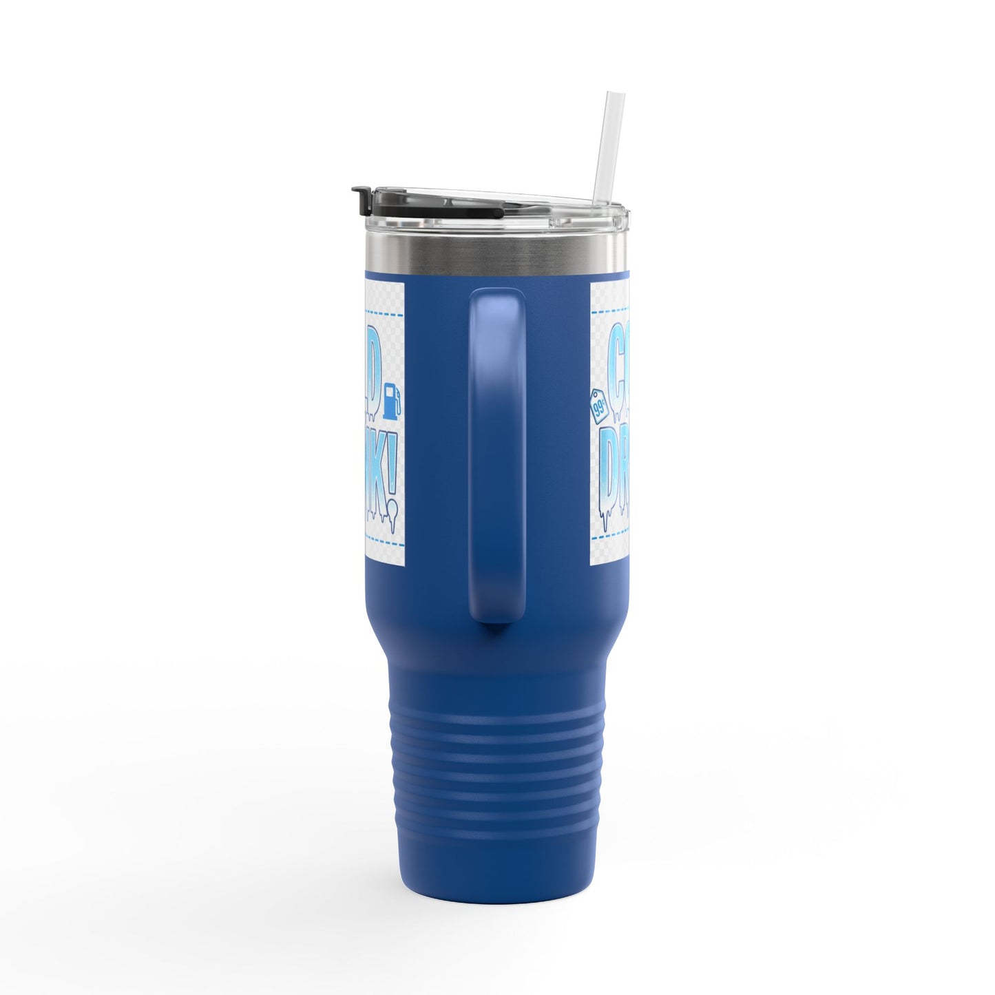 40oz Insulated Travel Mug – 'Cold Drink!' Retro Blue Graphic
