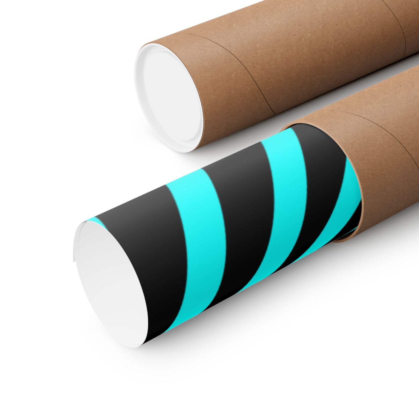 Geometric Spiral Optical Art Poster — Turquoise Black Matte Vertical Print