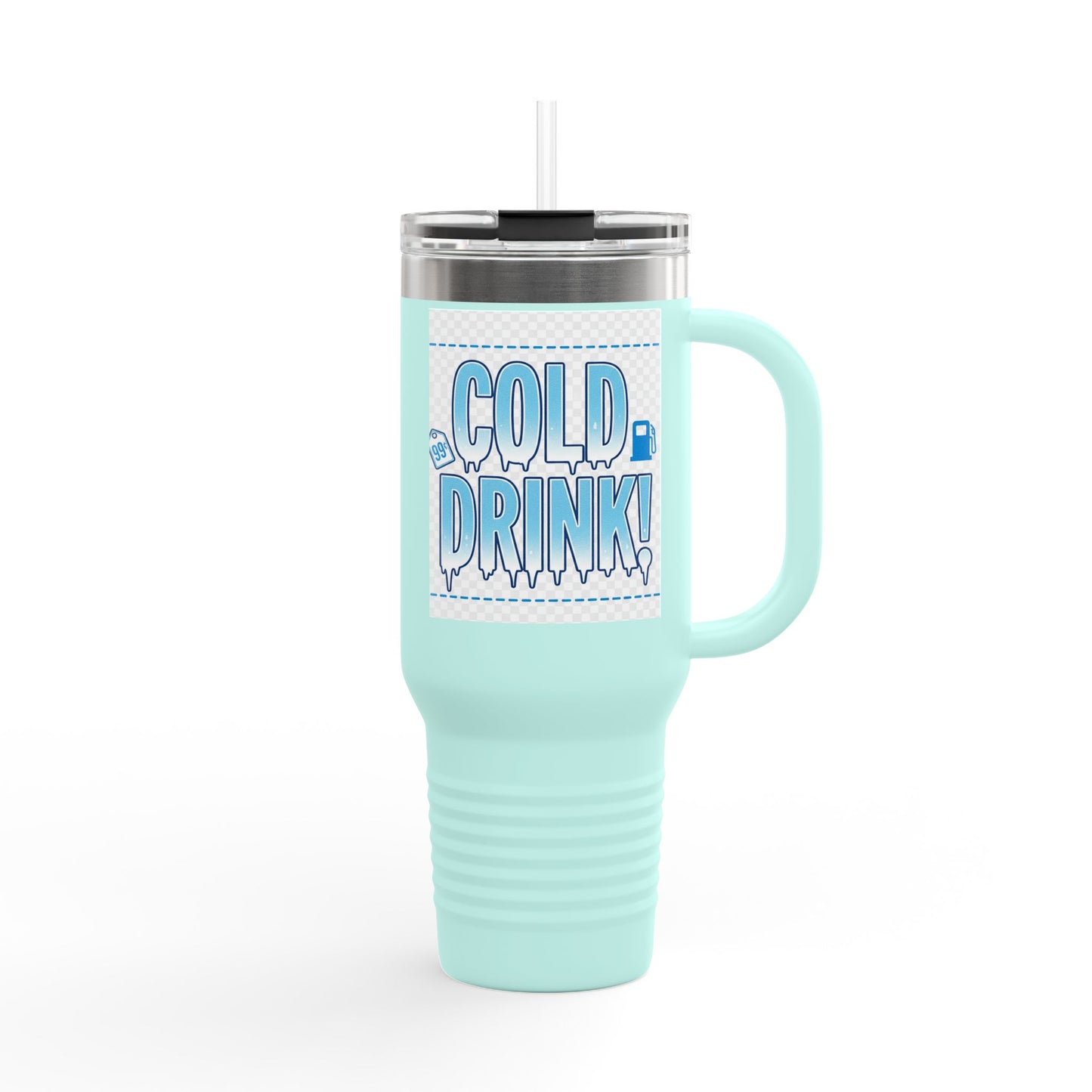 40oz Insulated Travel Mug – 'Cold Drink!' Retro Blue Graphic