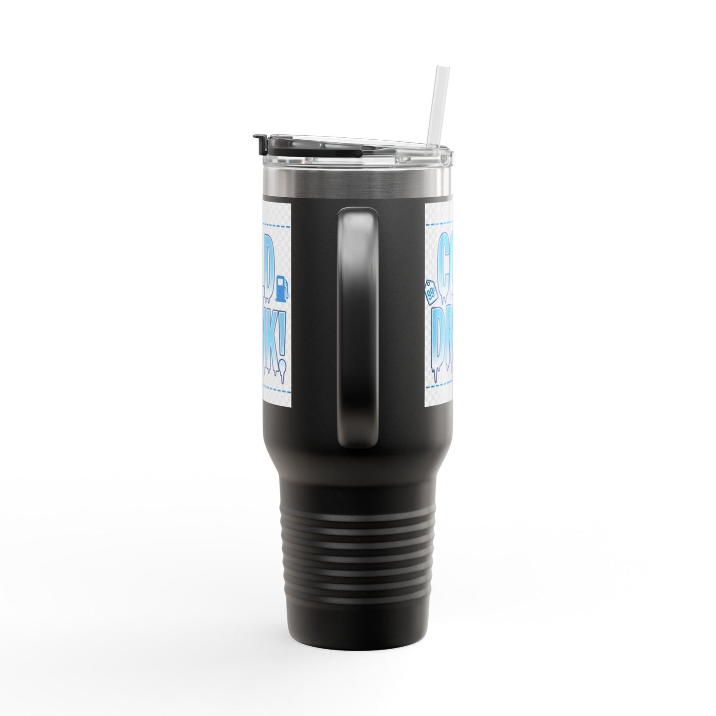 40oz Insulated Travel Mug – 'Cold Drink!' Retro Blue Graphic