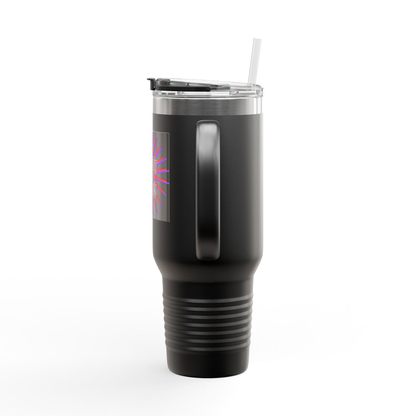 40oz Insulated Travel Mug — 'What A Vibe' Neon Sunburst Design
