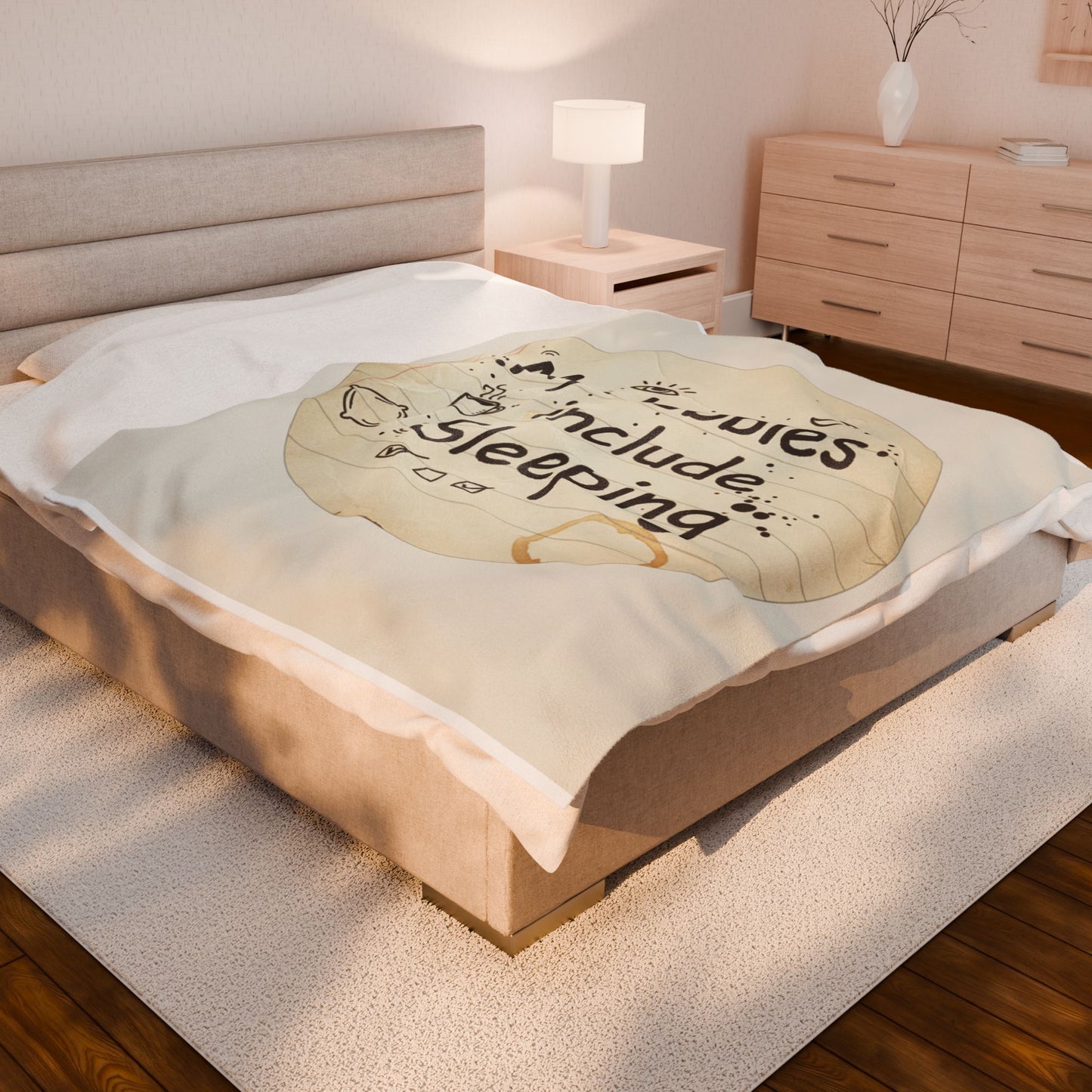 Plush Blanket — "My hobbies include Sleeping" Cozy Velveteen Throw for Sleepers & Gift