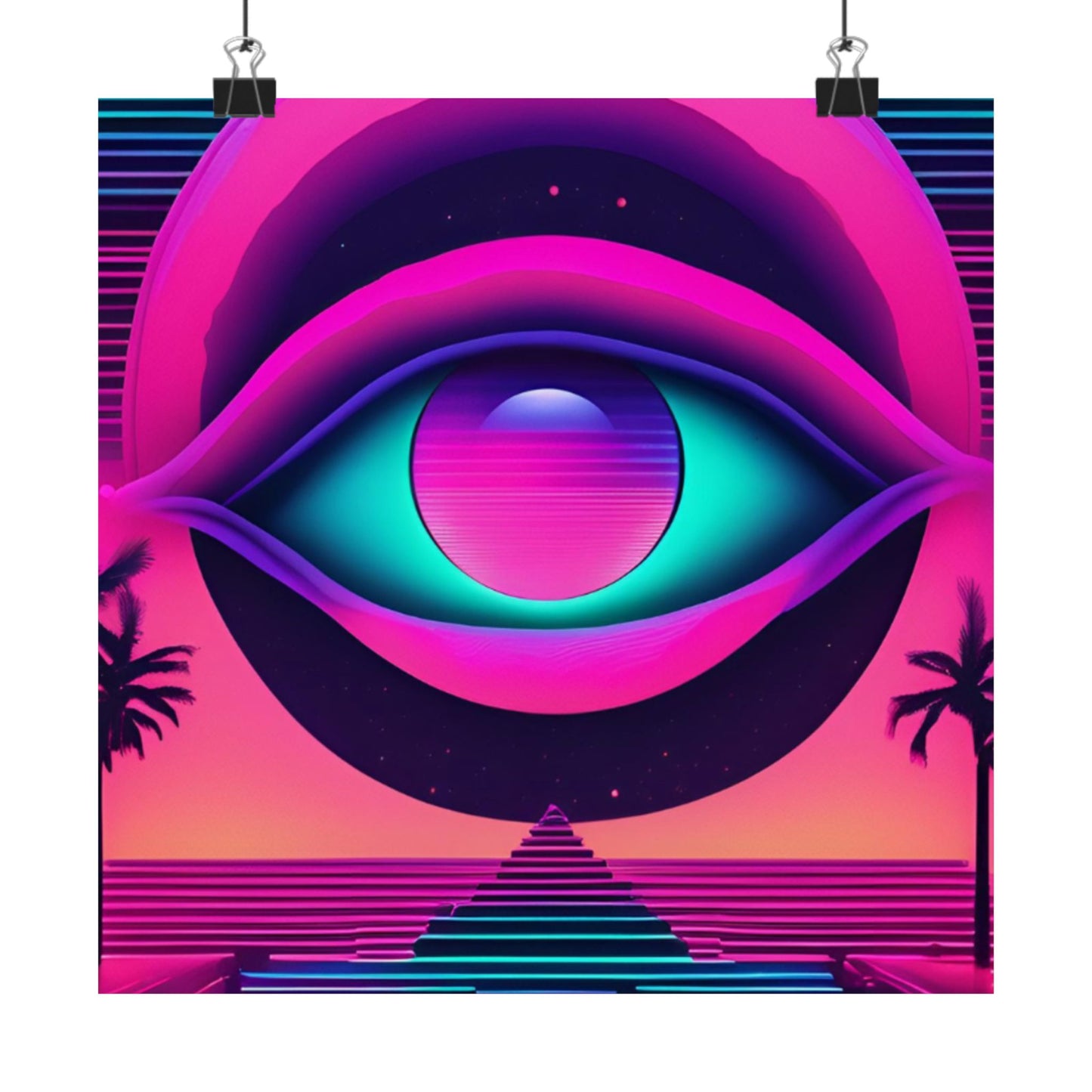 Retro Neon Eye Poster — Vaporwave Matte Vertical Art Print