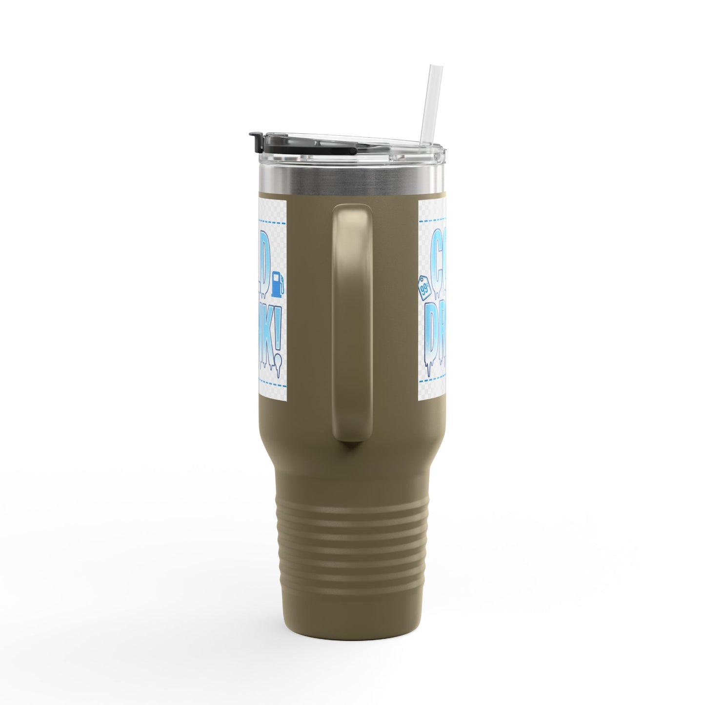 40oz Insulated Travel Mug – 'Cold Drink!' Retro Blue Graphic