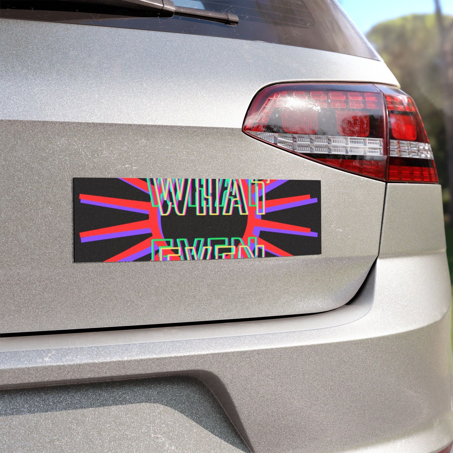 What Even Car Magnet — Retro Neon Text Magnetic Sign for Cars