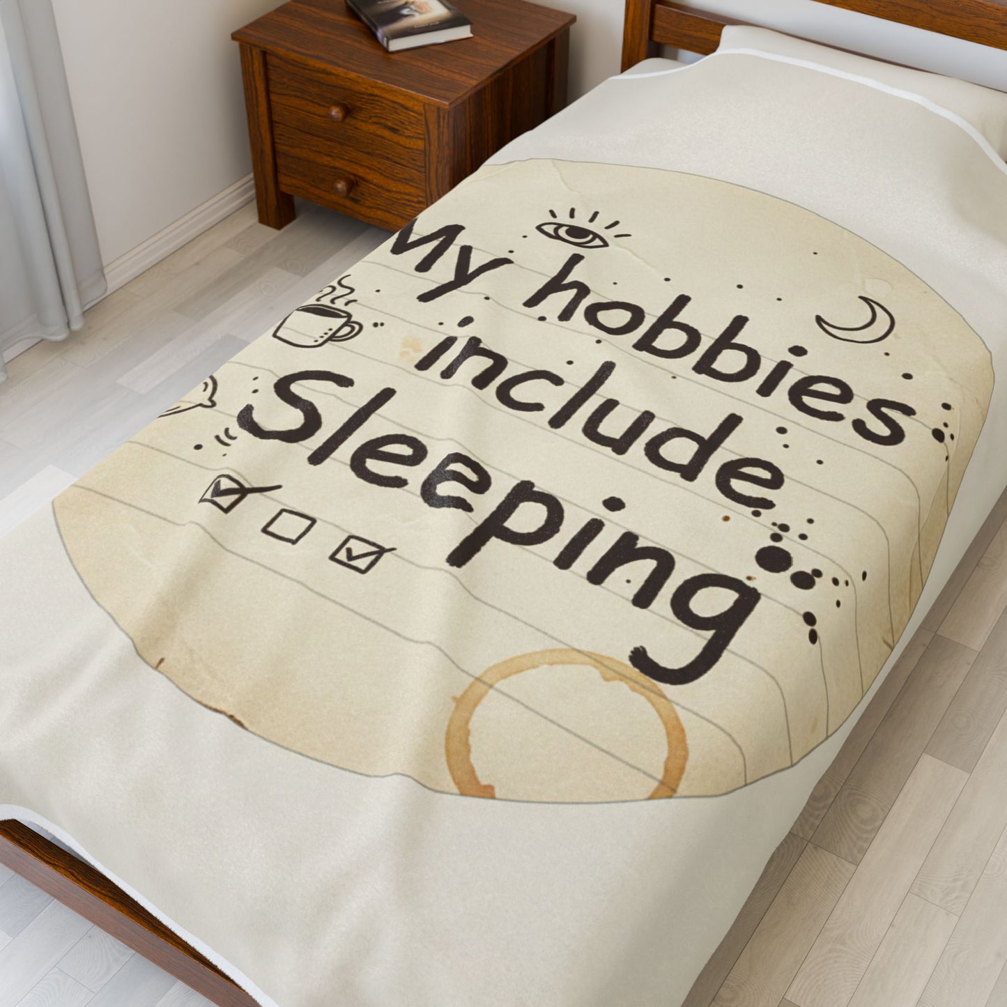 Plush Blanket — "My hobbies include Sleeping" Cozy Velveteen Throw for Sleepers & Gift