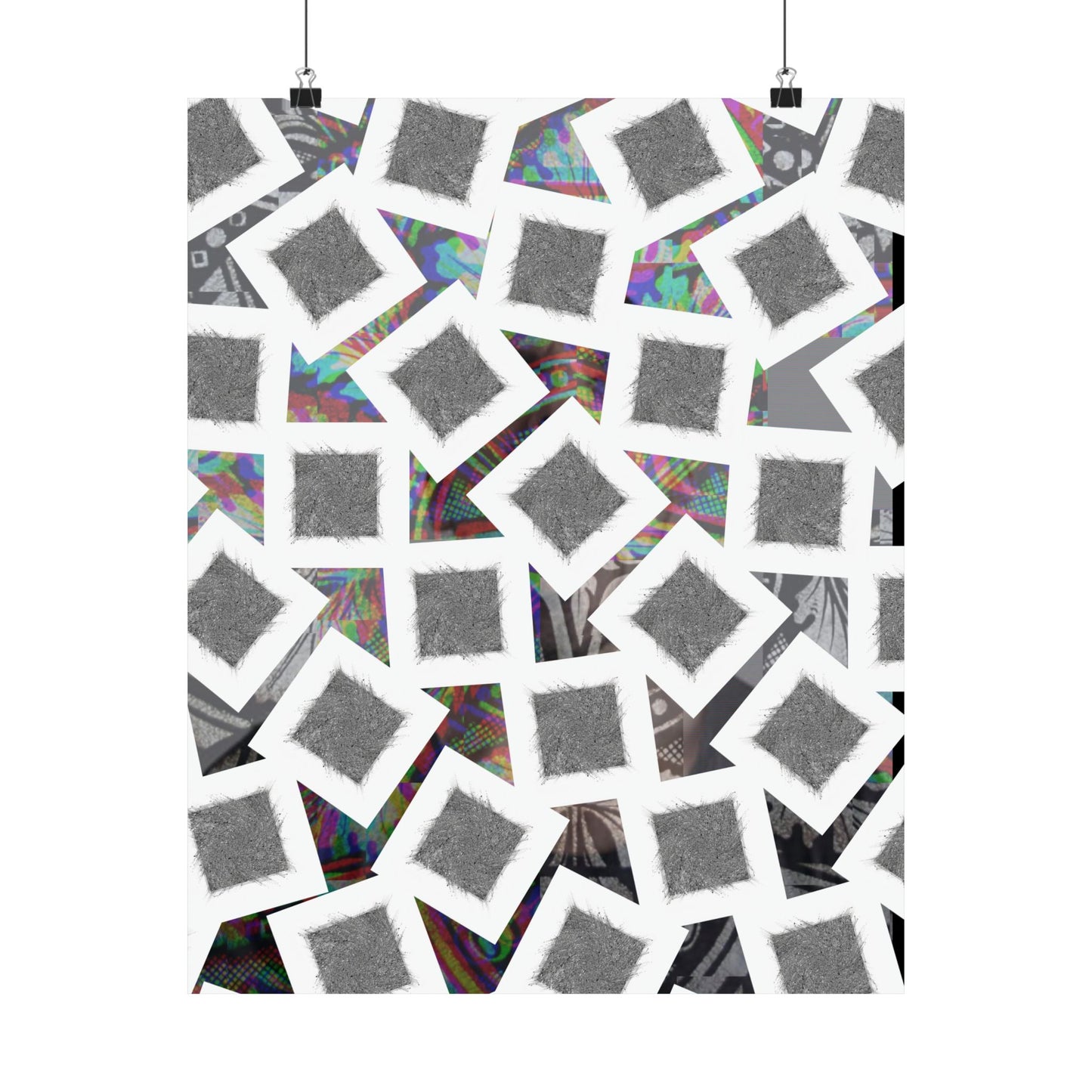 Abstract Geometric Squares Matte Poster — Black & White Modern Wall Art