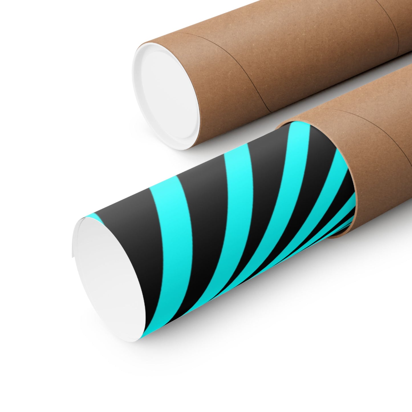 Geometric Spiral Optical Art Poster — Turquoise Black Matte Vertical Print