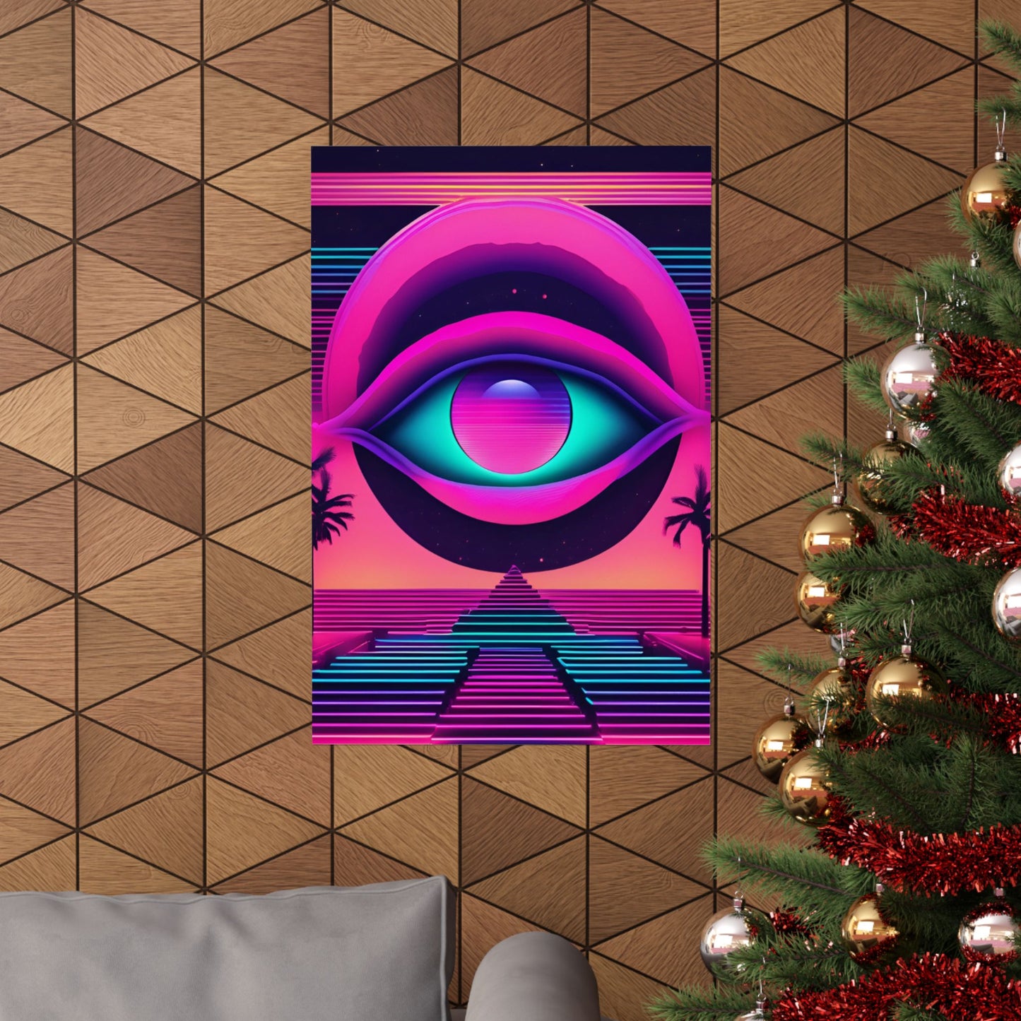 Retro Neon Eye Poster — Vaporwave Matte Vertical Art Print
