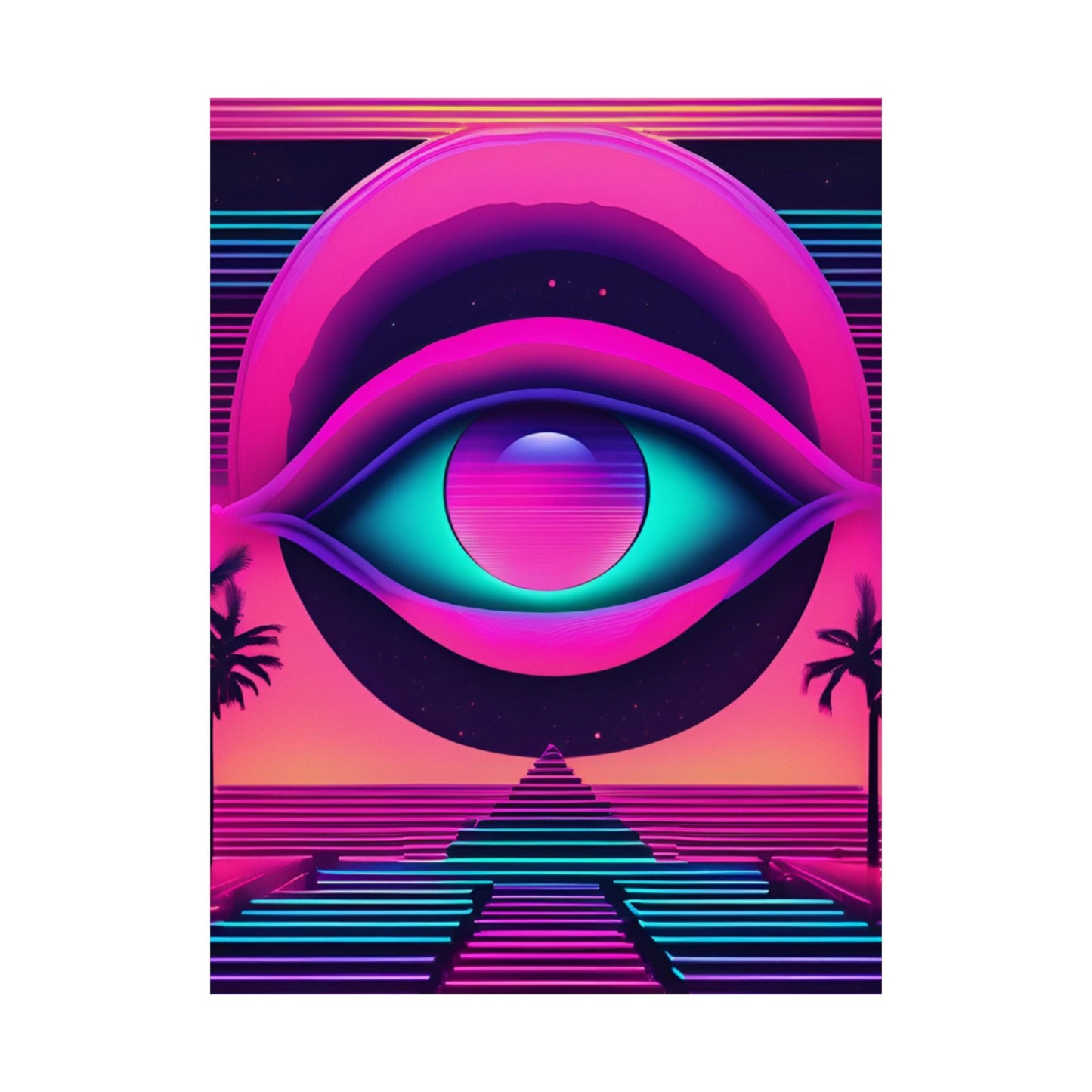 Retro Neon Eye Poster — Vaporwave Matte Vertical Art Print