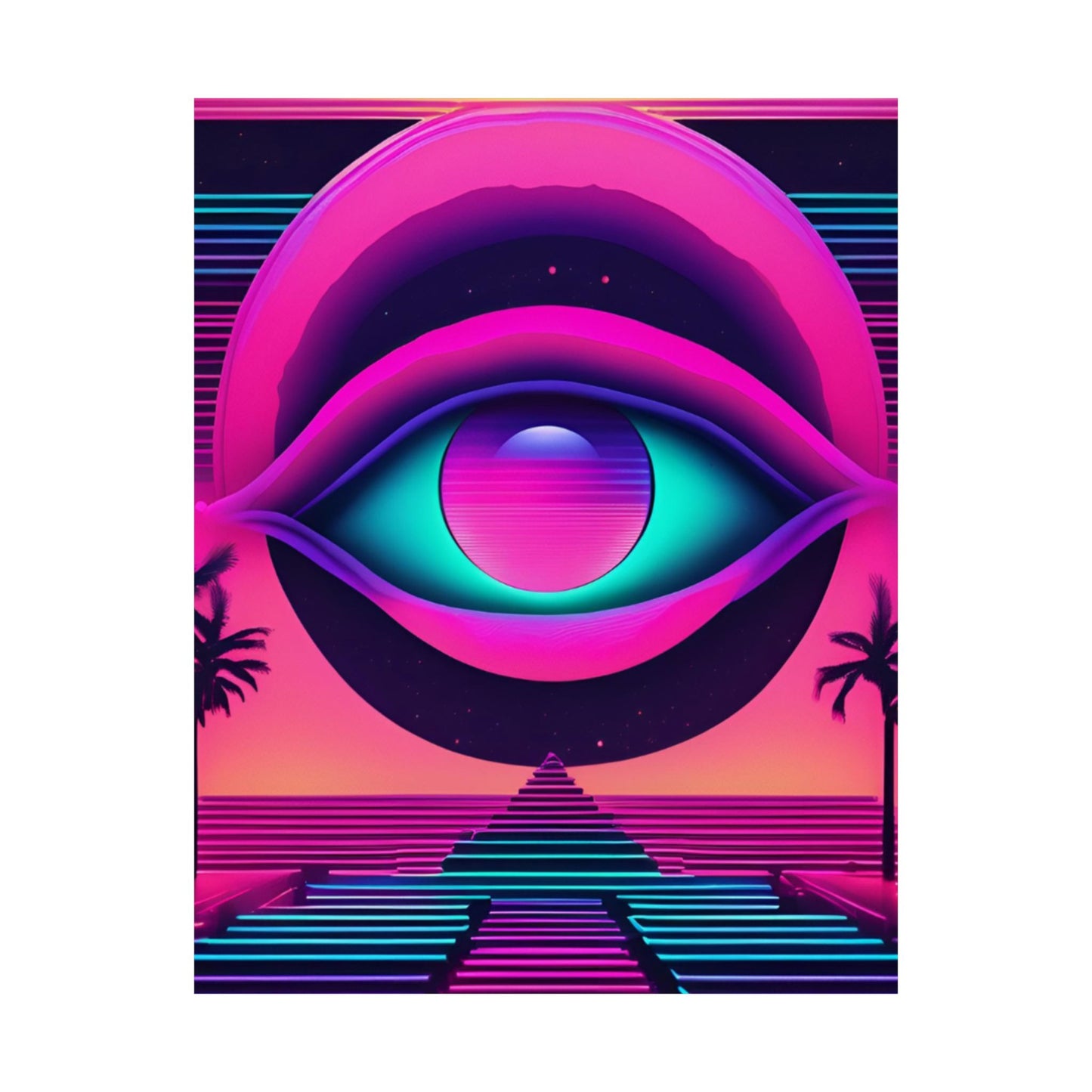 Retro Neon Eye Poster — Vaporwave Matte Vertical Art Print