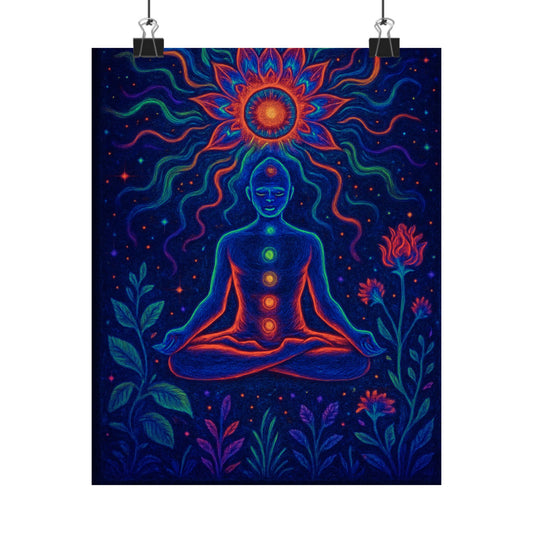 Chakra Meditation Matte Poster — Neon Yoga Art Print