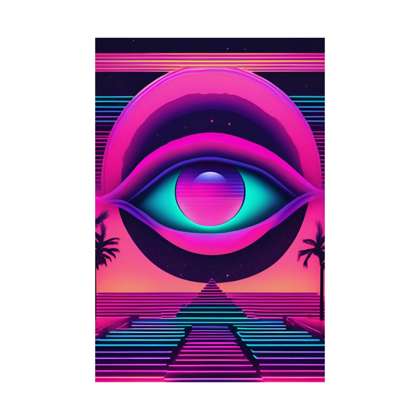Retro Neon Eye Poster — Vaporwave Matte Vertical Art Print