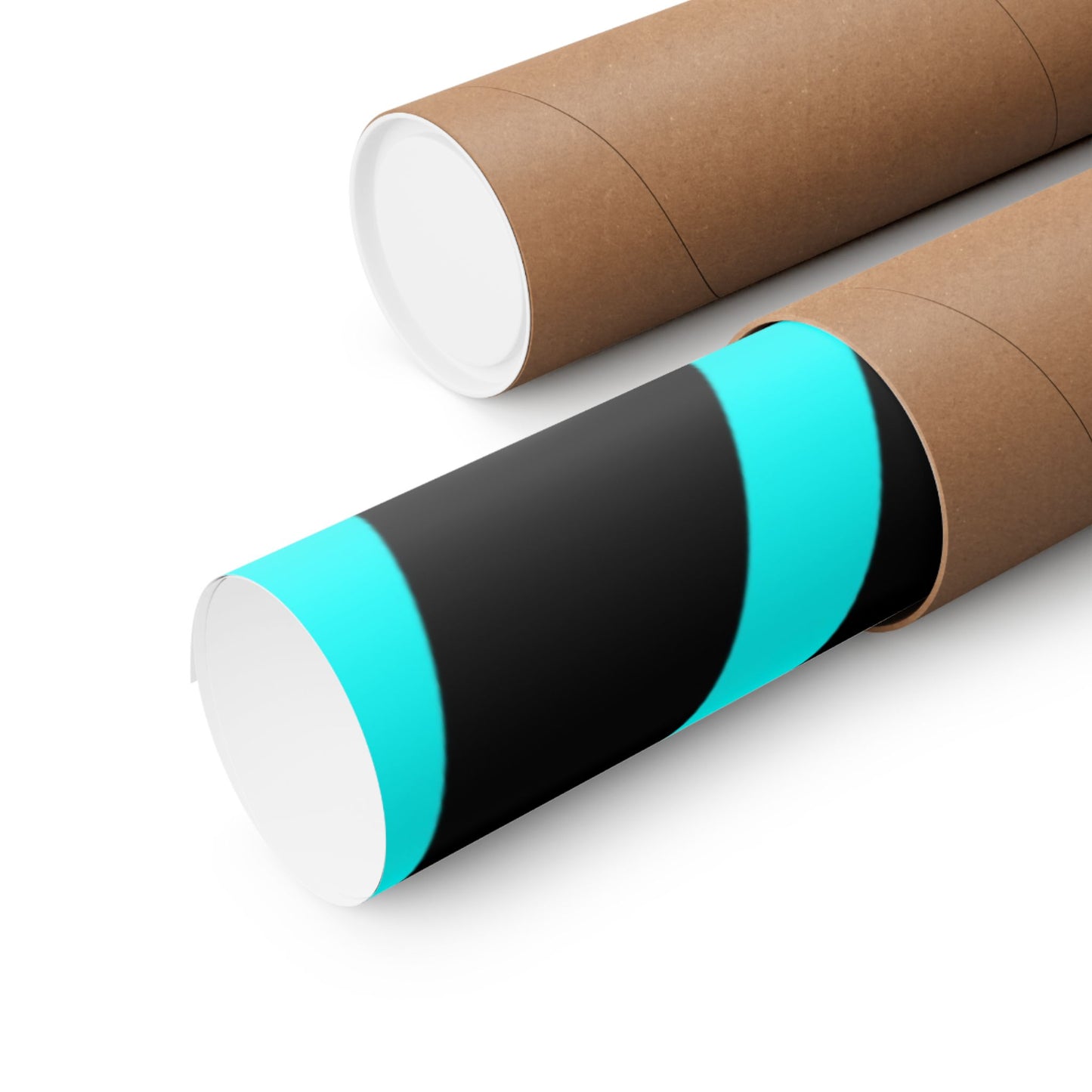Geometric Spiral Optical Art Poster — Turquoise Black Matte Vertical Print