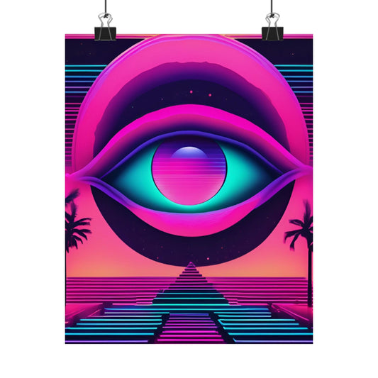 Retro Neon Eye Poster — Vaporwave Matte Vertical Art Print