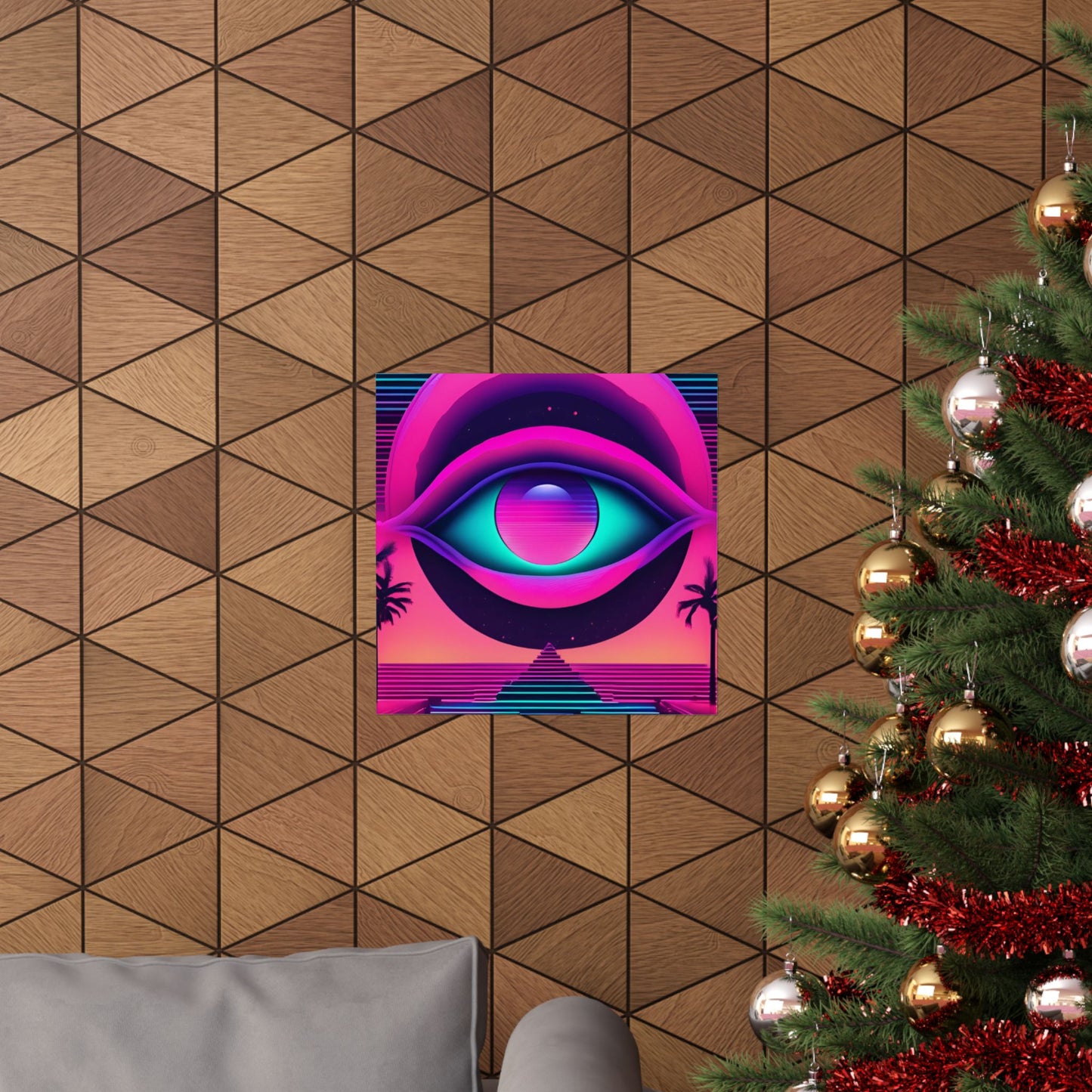 Retro Neon Eye Poster — Vaporwave Matte Vertical Art Print