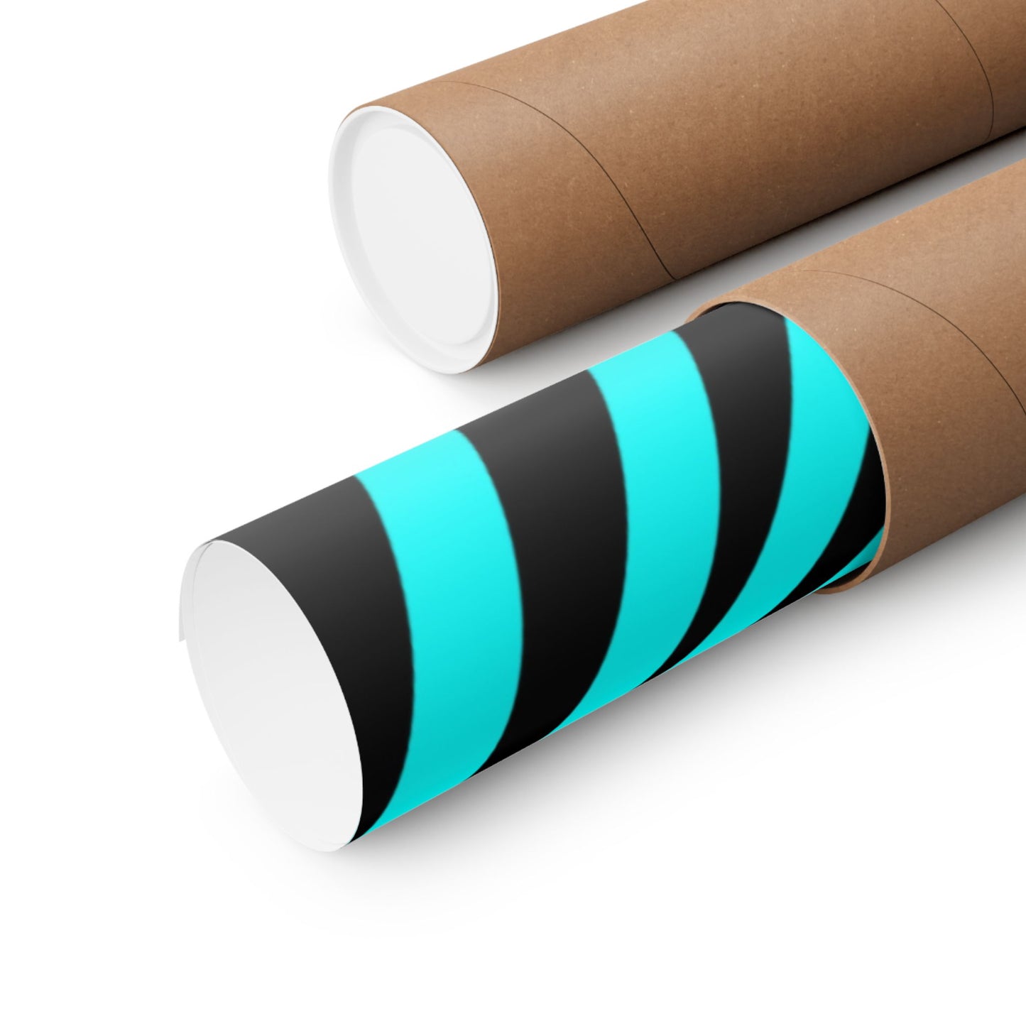 Geometric Spiral Optical Art Poster — Turquoise Black Matte Vertical Print