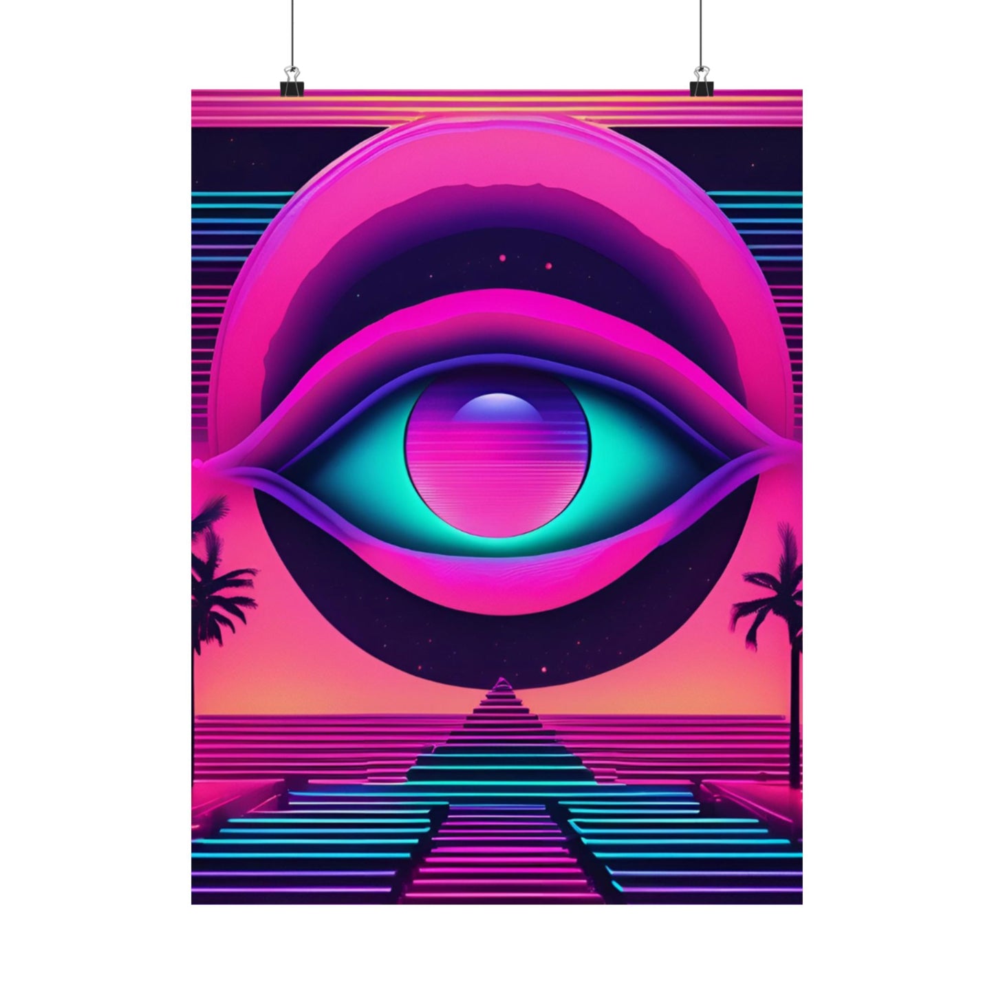Retro Neon Eye Poster — Vaporwave Matte Vertical Art Print