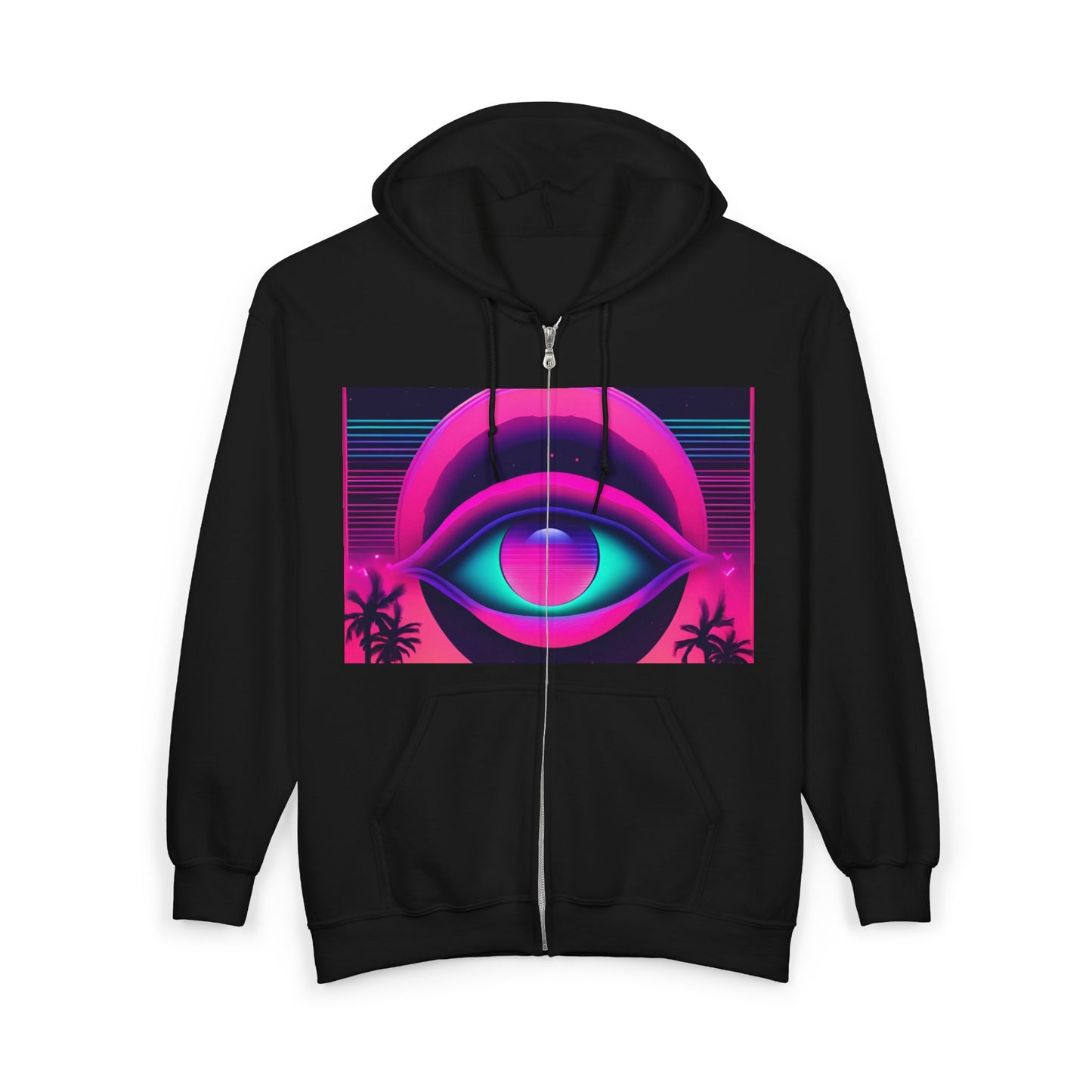 Full Zip Hoodie — Retro Neon Eye Design with “What Do You Even Mean” Text