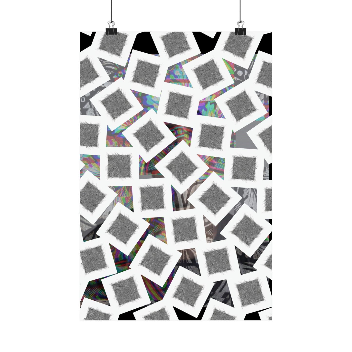 Abstract Geometric Squares Matte Poster — Black & White Modern Wall Art