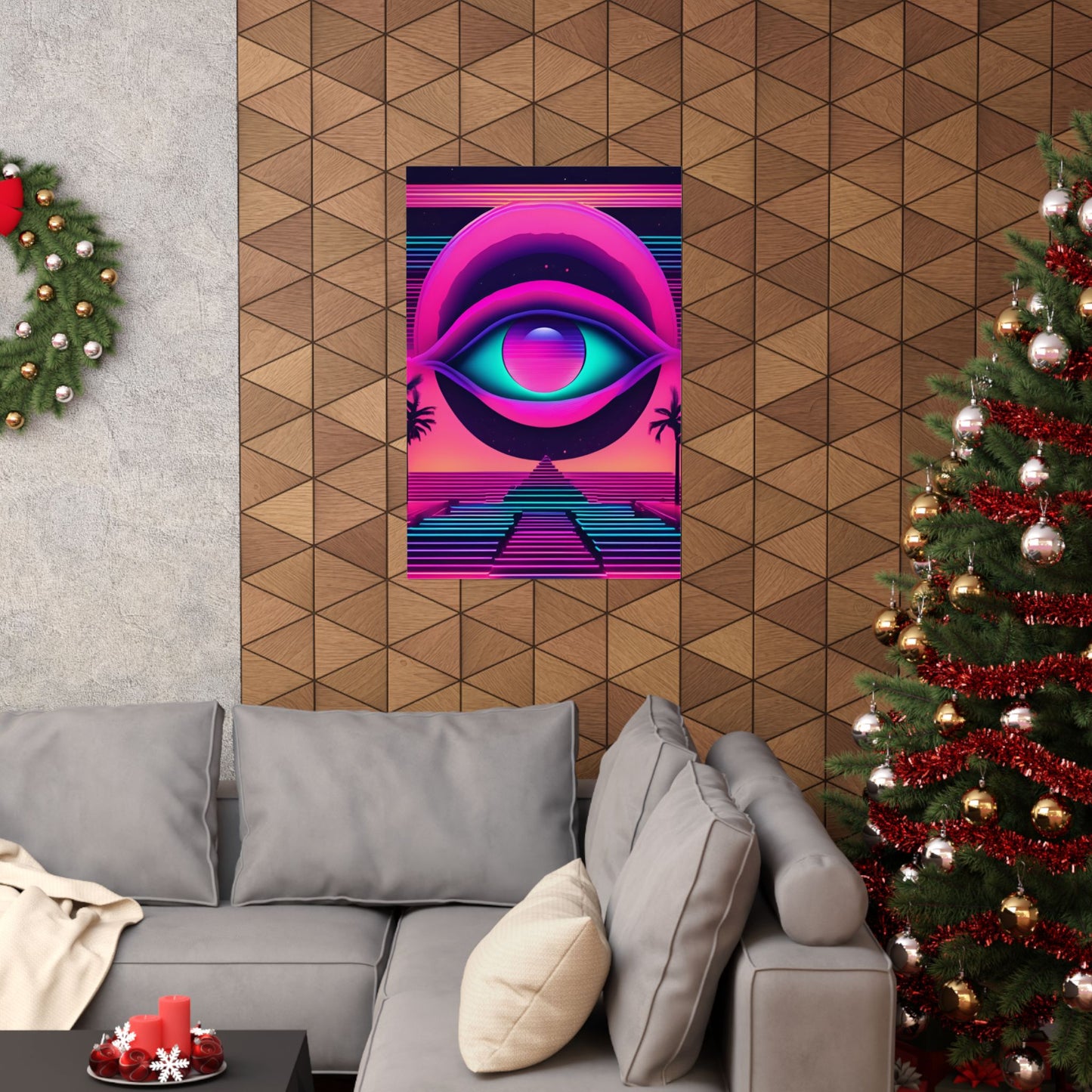 Retro Neon Eye Poster — Vaporwave Matte Vertical Art Print
