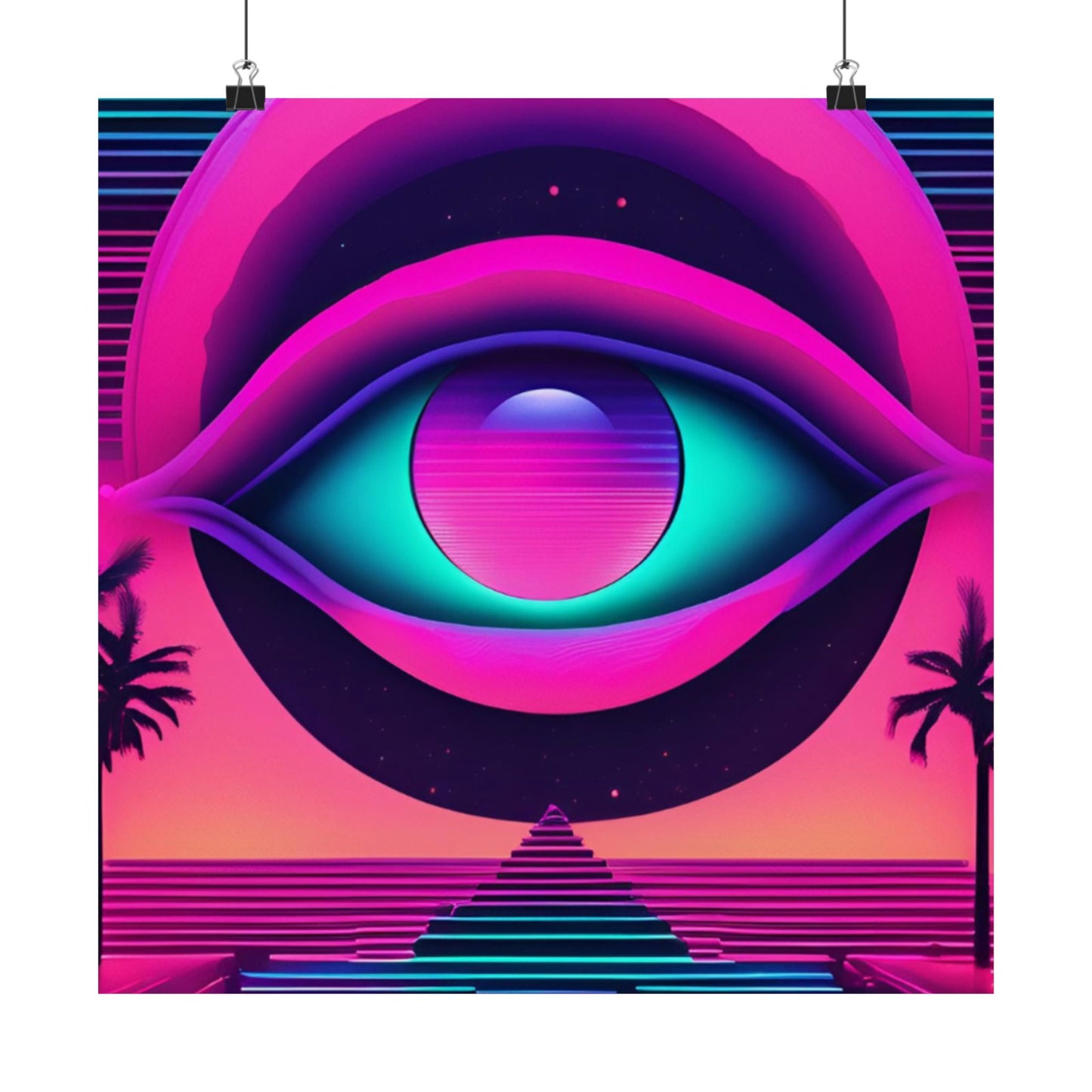 Retro Neon Eye Poster — Vaporwave Matte Vertical Art Print