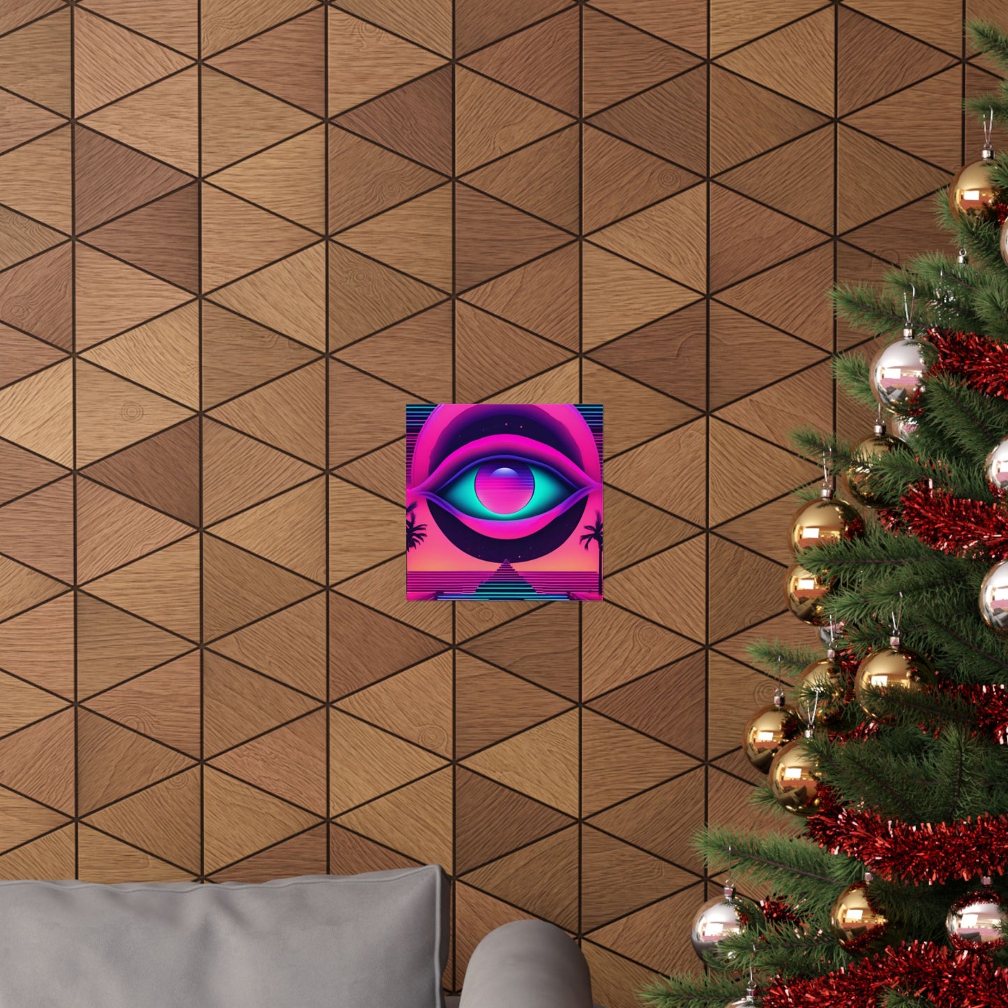 Retro Neon Eye Poster — Vaporwave Matte Vertical Art Print