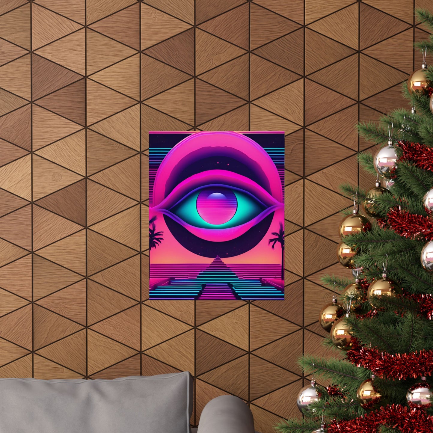 Retro Neon Eye Poster — Vaporwave Matte Vertical Art Print