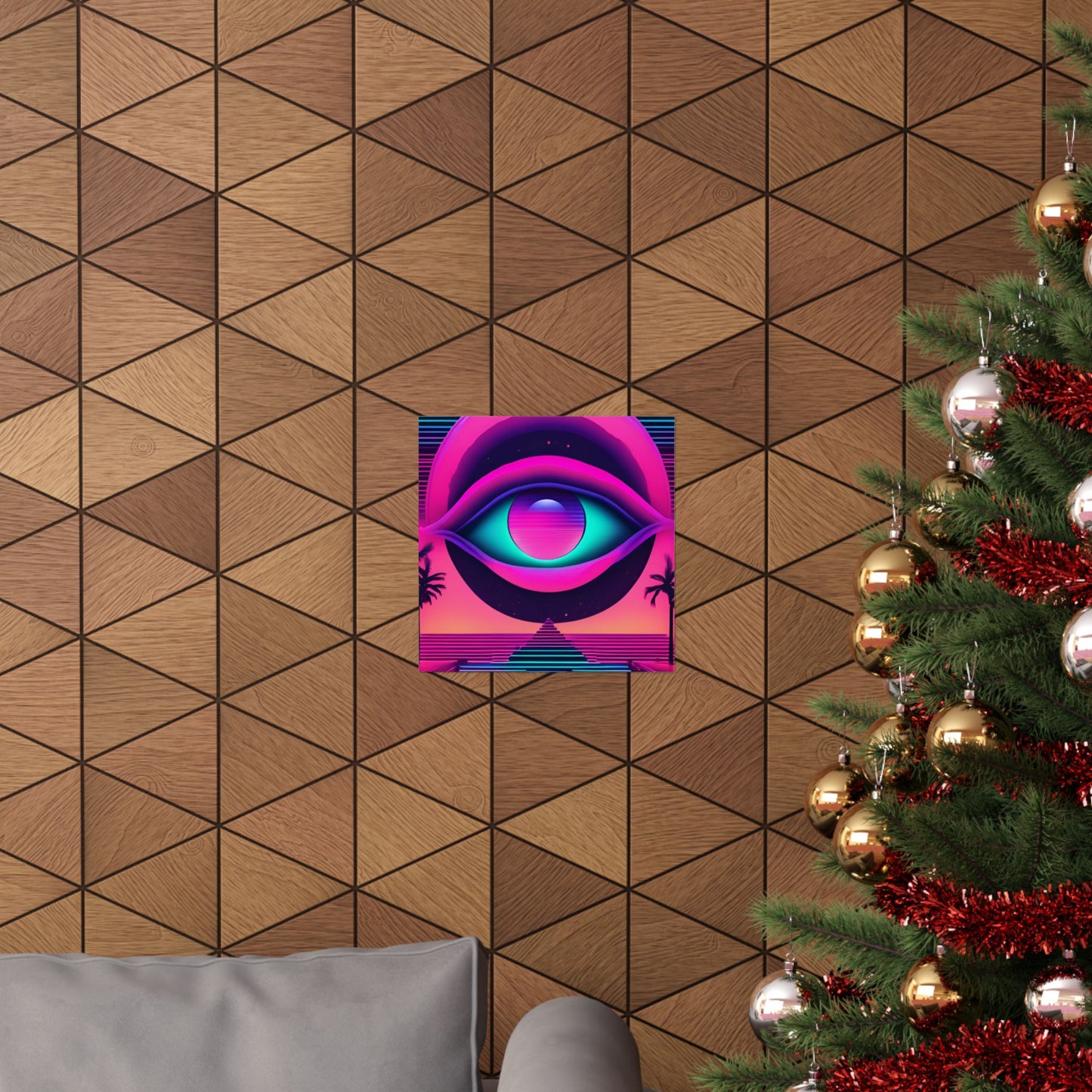 Retro Neon Eye Poster — Vaporwave Matte Vertical Art Print