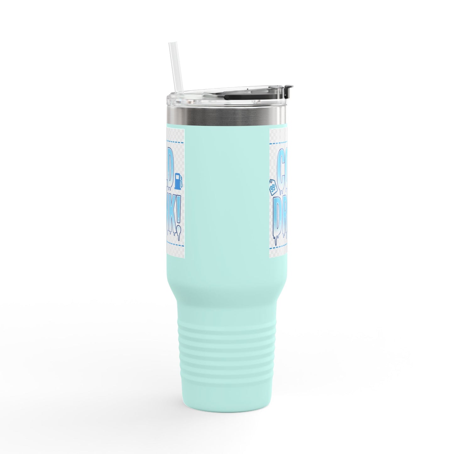 40oz Insulated Travel Mug – 'Cold Drink!' Retro Blue Graphic