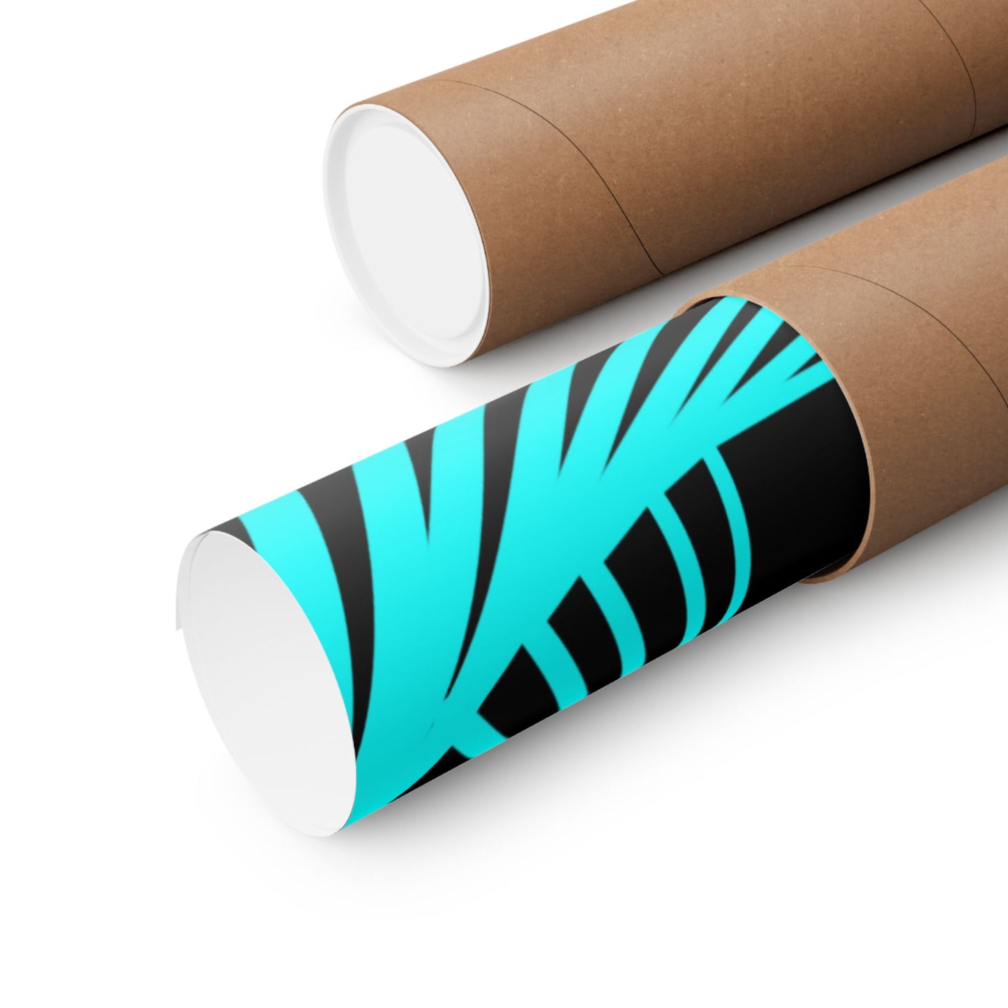 Geometric Spiral Optical Art Poster — Turquoise Black Matte Vertical Print