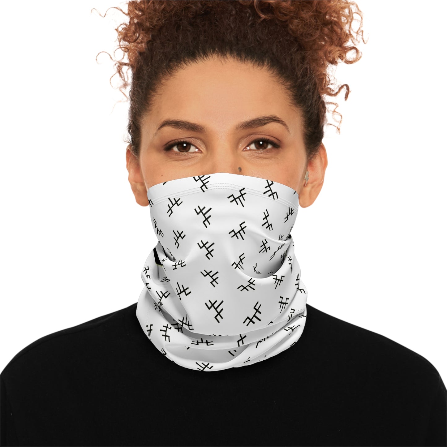 Winter Neck Gaiter — Black Minimalist Snowflake Pattern with Drawstring