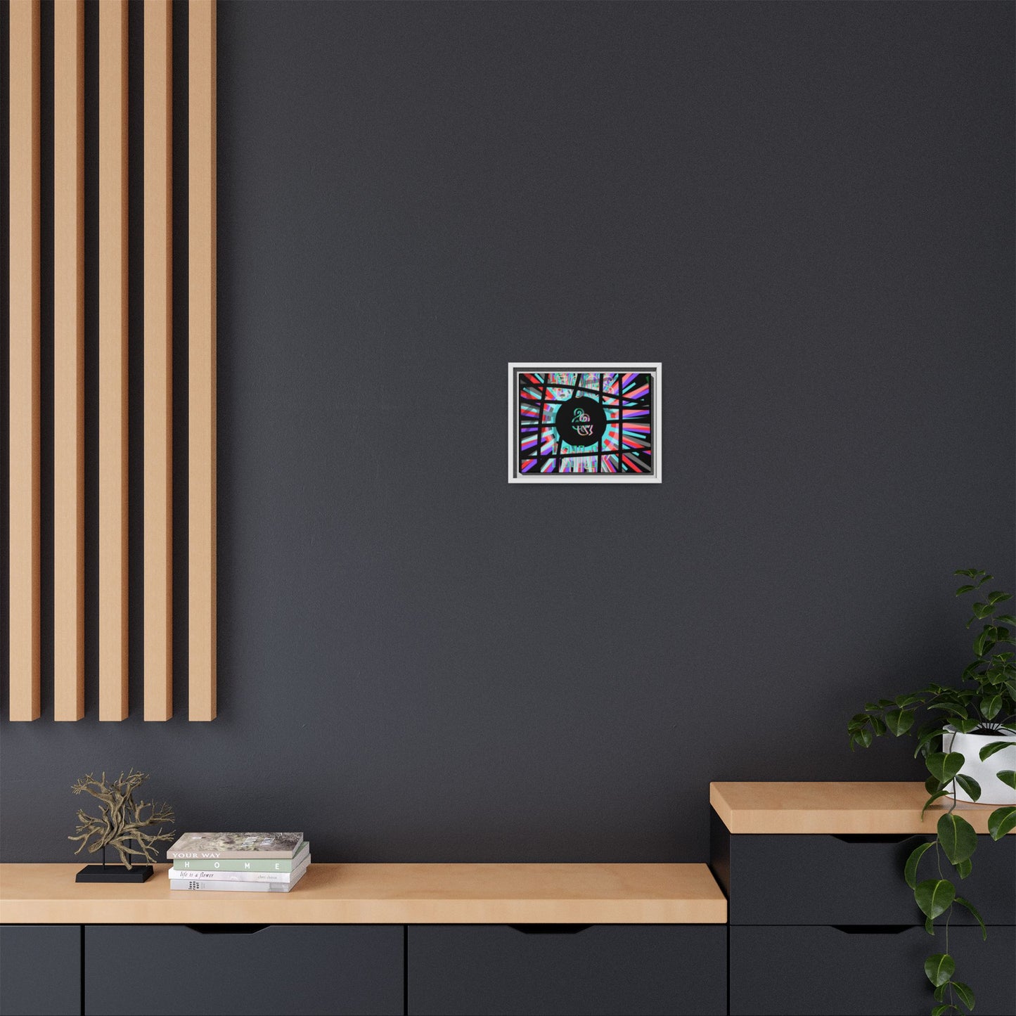 Psychedelic Geometric Framed Canvas Art "Eggs Eggs & & Milk Milk" — Multi‑Color Matte Print