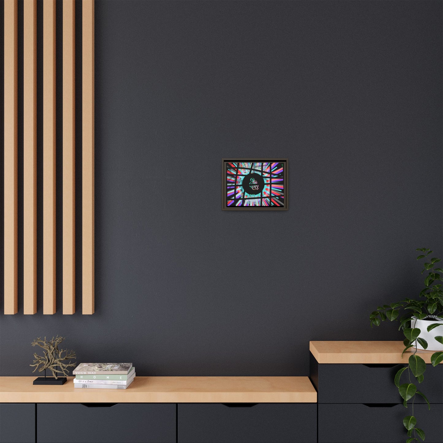 Psychedelic Geometric Framed Canvas Art "Eggs Eggs & & Milk Milk" — Multi‑Color Matte Print