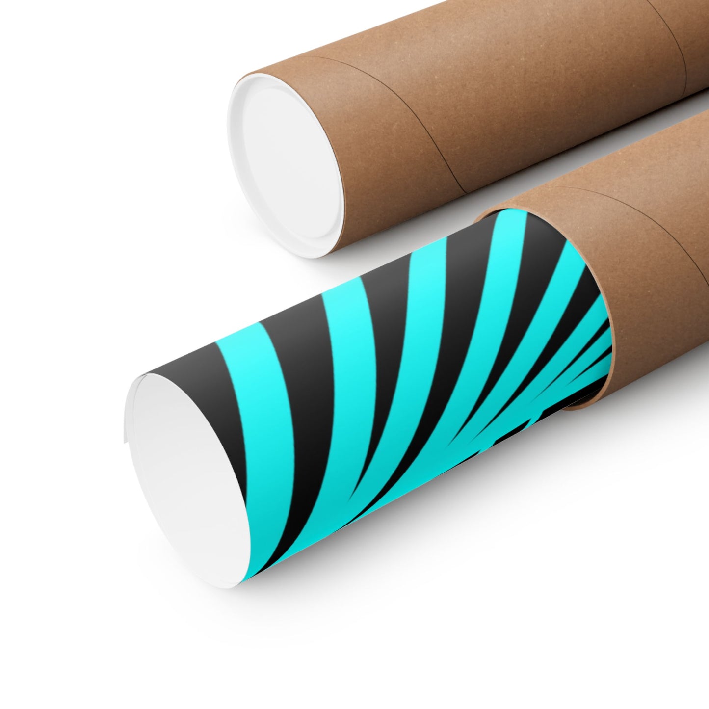 Geometric Spiral Optical Art Poster — Turquoise Black Matte Vertical Print
