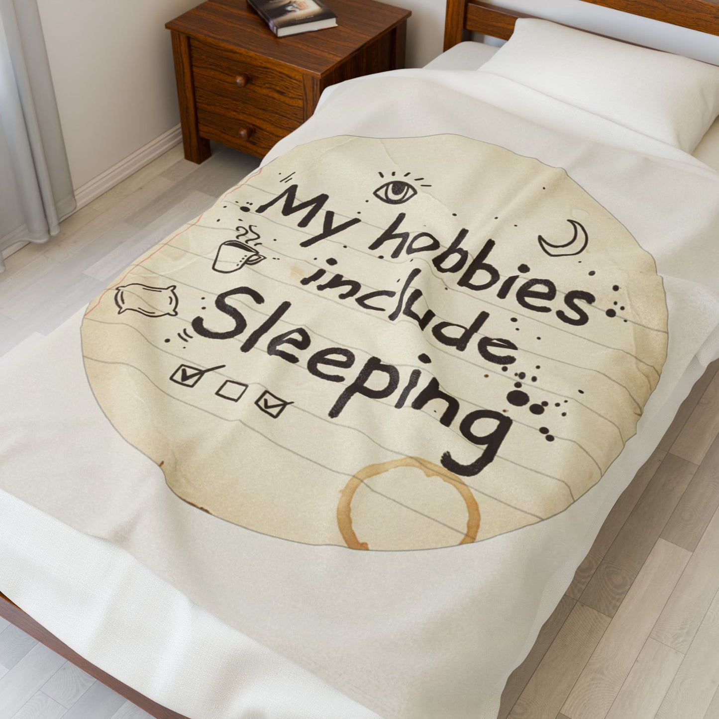 Plush Blanket — "My hobbies include Sleeping" Cozy Velveteen Throw for Sleepers & Gift