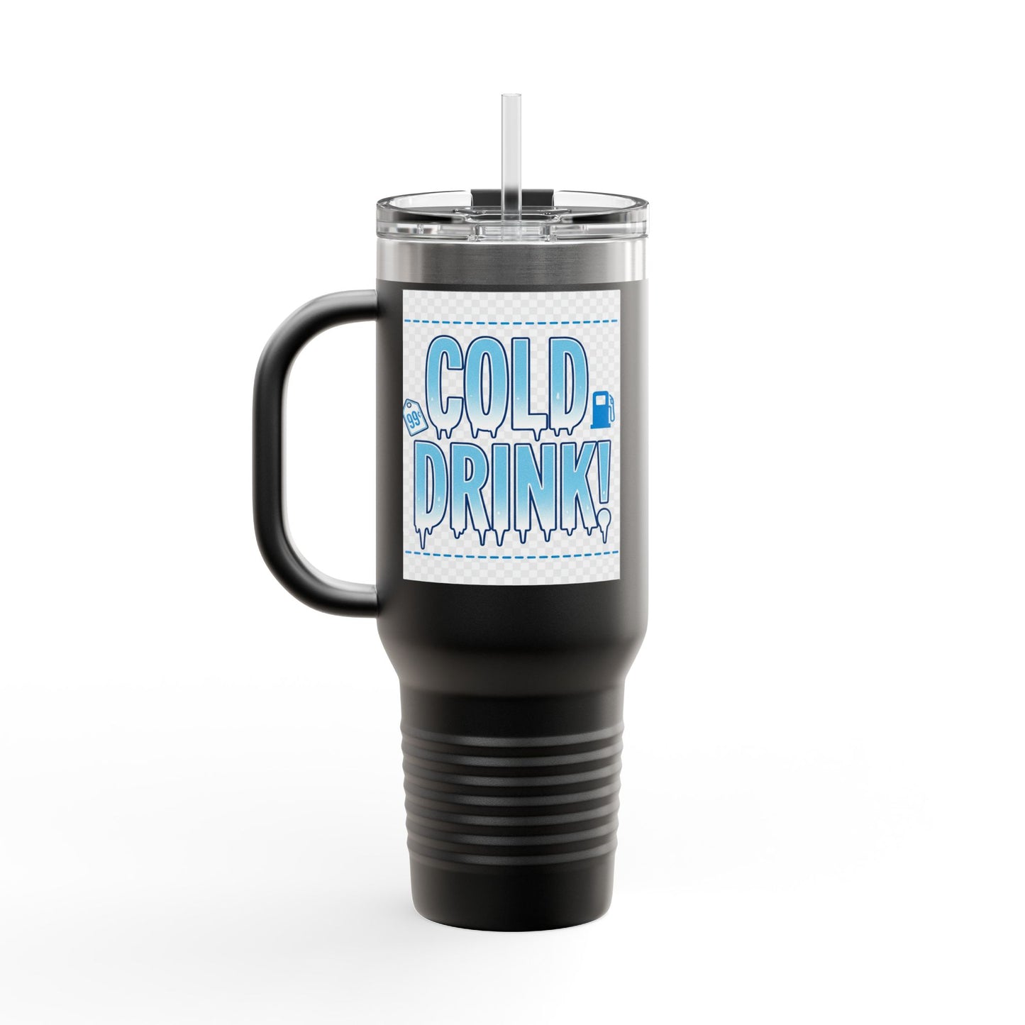 40oz Insulated Travel Mug – 'Cold Drink!' Retro Blue Graphic