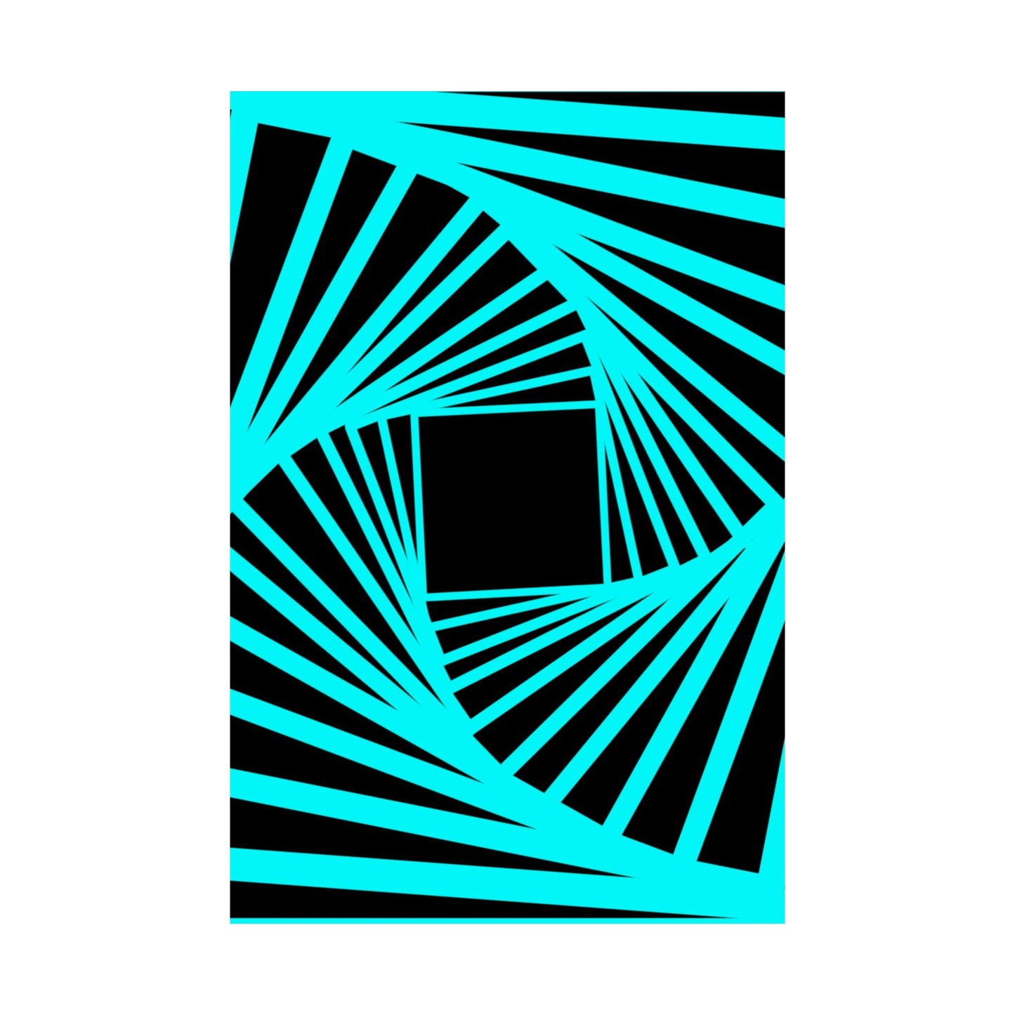 Geometric Spiral Optical Art Poster — Turquoise Black Matte Vertical Print