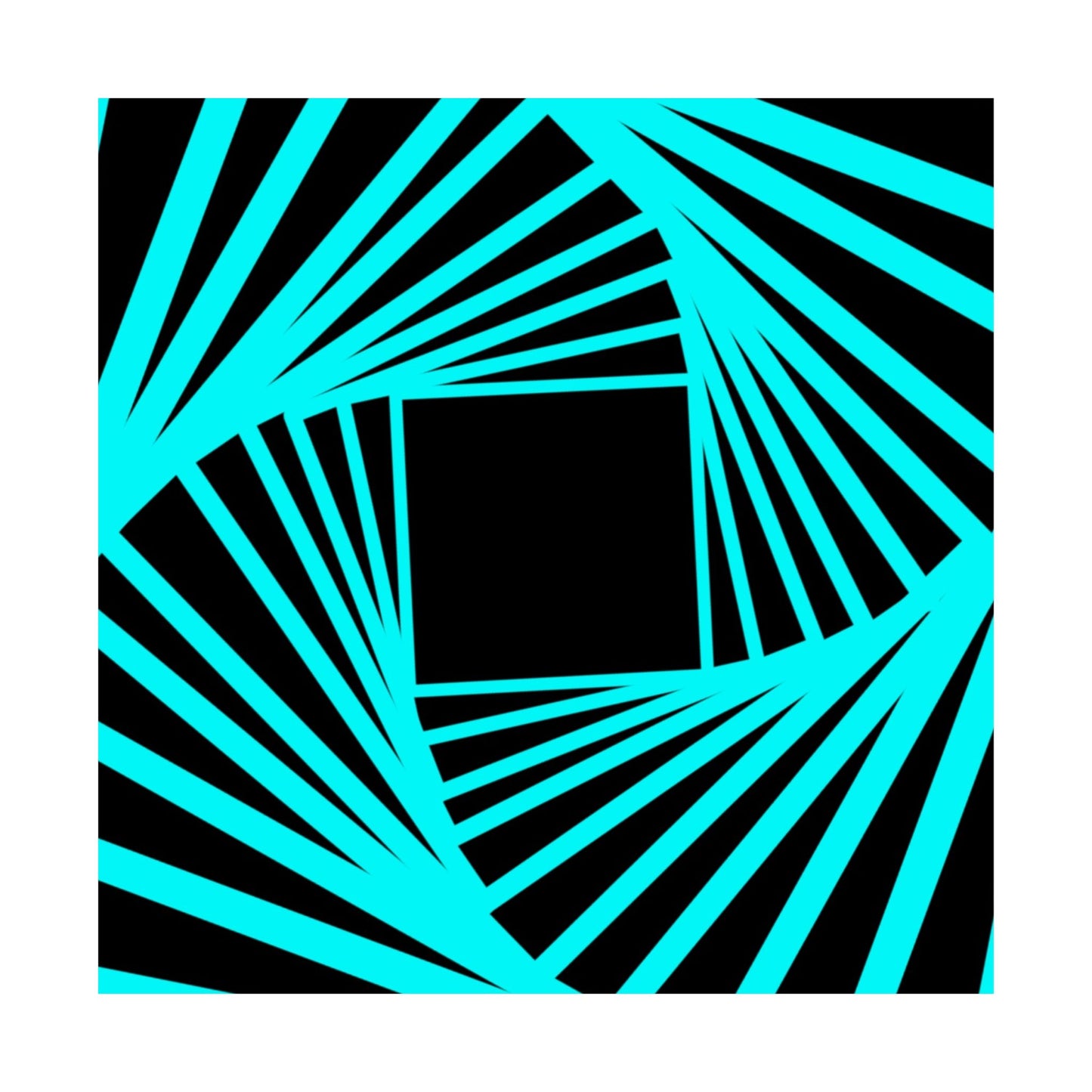 Geometric Spiral Optical Art Poster — Turquoise Black Matte Vertical Print