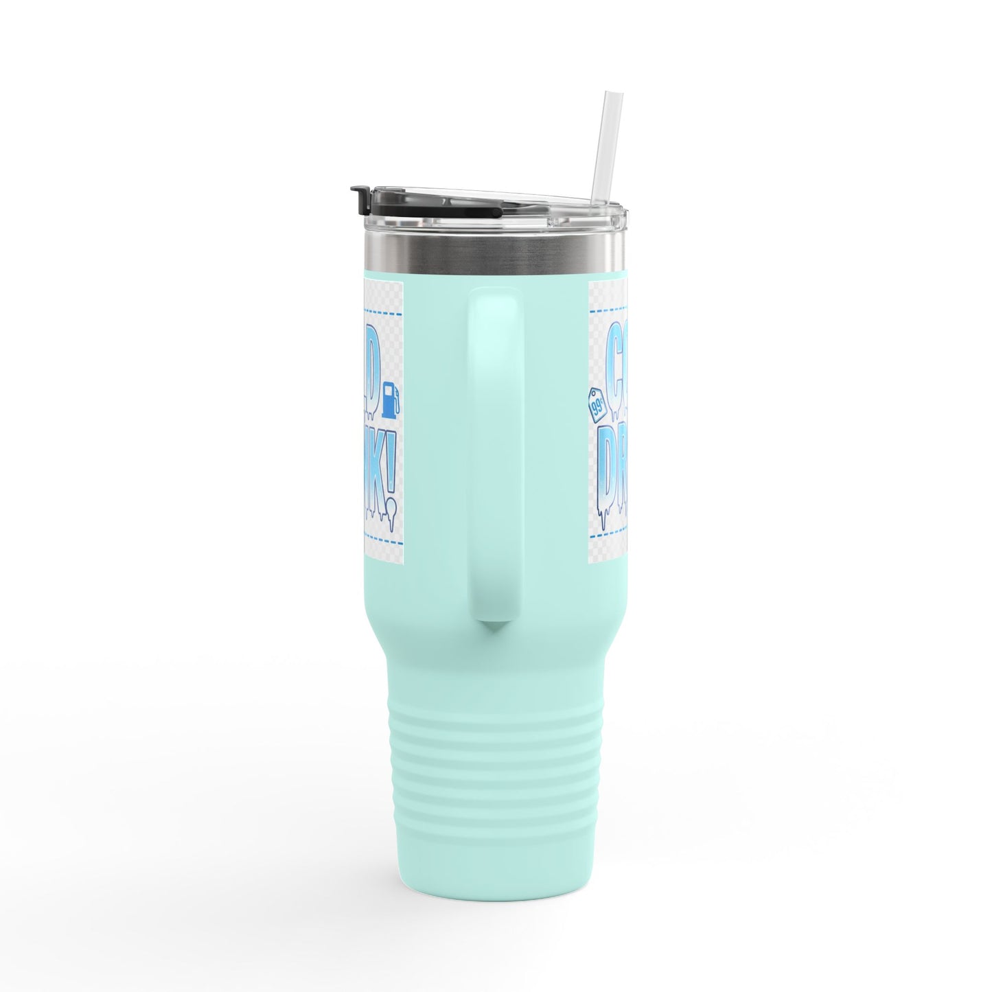 40oz Insulated Travel Mug – 'Cold Drink!' Retro Blue Graphic